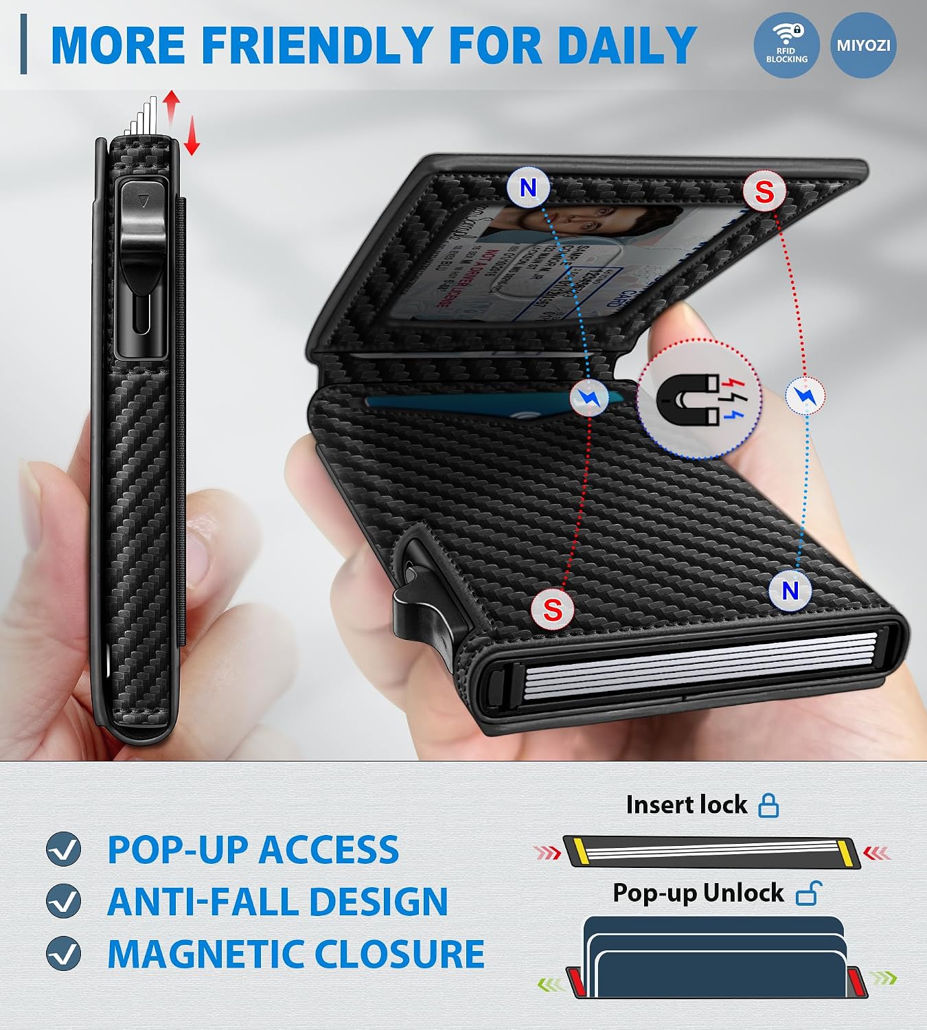 BILLETERA PARA HOMBRE MIYOZI SLIM POP UP CON BLOQUEO RFID Y VENTANA PARA ID - 3