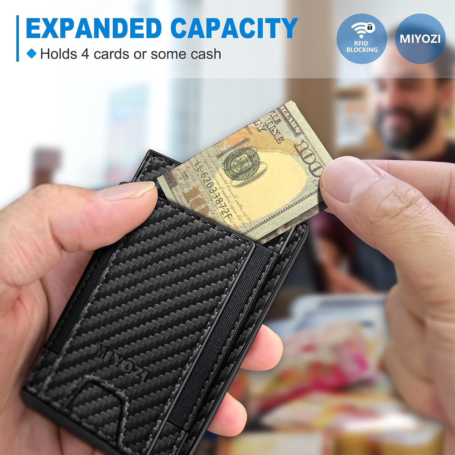 BILLETERA PARA HOMBRE MIYOZI SLIM POP UP CON BLOQUEO RFID Y VENTANA PARA ID - 5