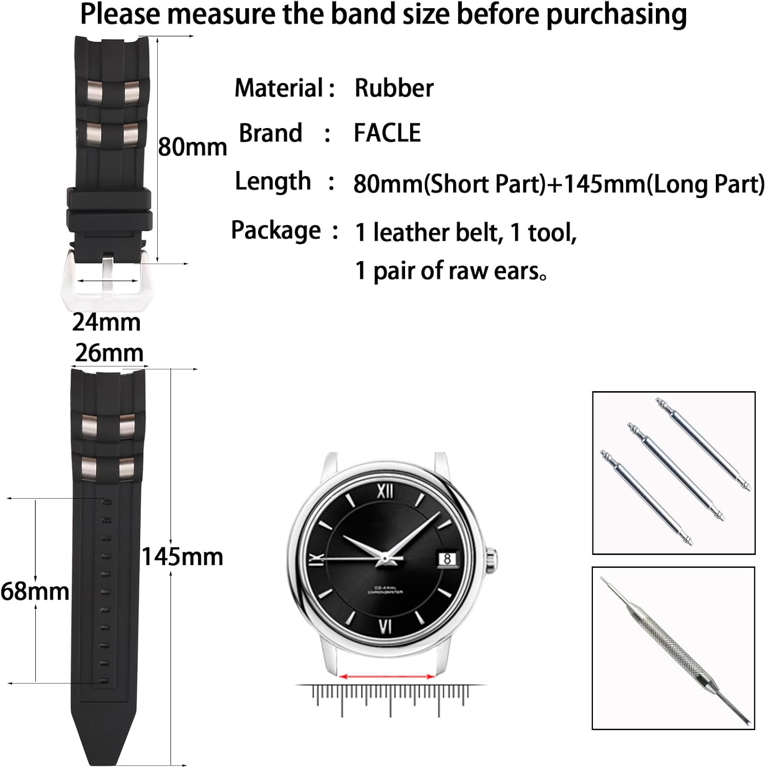 CORREA DE CAUCHO PARA RELOJ HOMBRE FACLE 26MM COMPATIBLE INVICTA PRO DIVER - 2