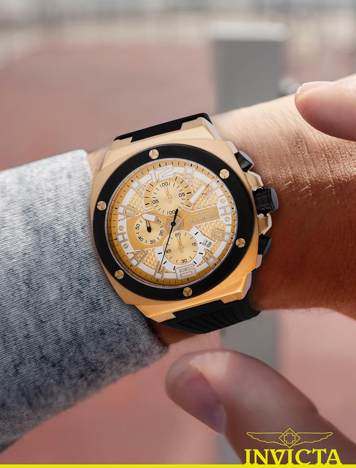 RELOJ DE PULSERA INVICTA RACING HOMBRE 47MM ACERO DORADO CON ESFERA NEGRO DORADO VD57 QUARTZ - 2