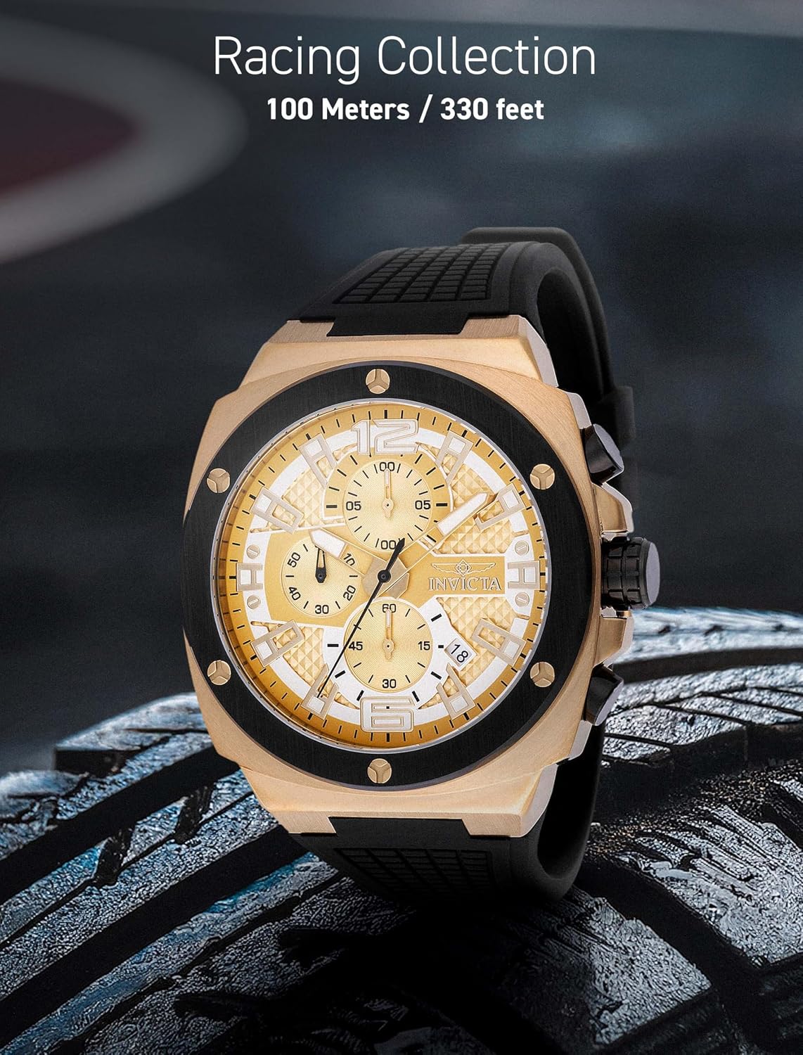 RELOJ DE PULSERA INVICTA RACING HOMBRE 47MM ACERO DORADO CON ESFERA NEGRO DORADO VD57 QUARTZ - 5