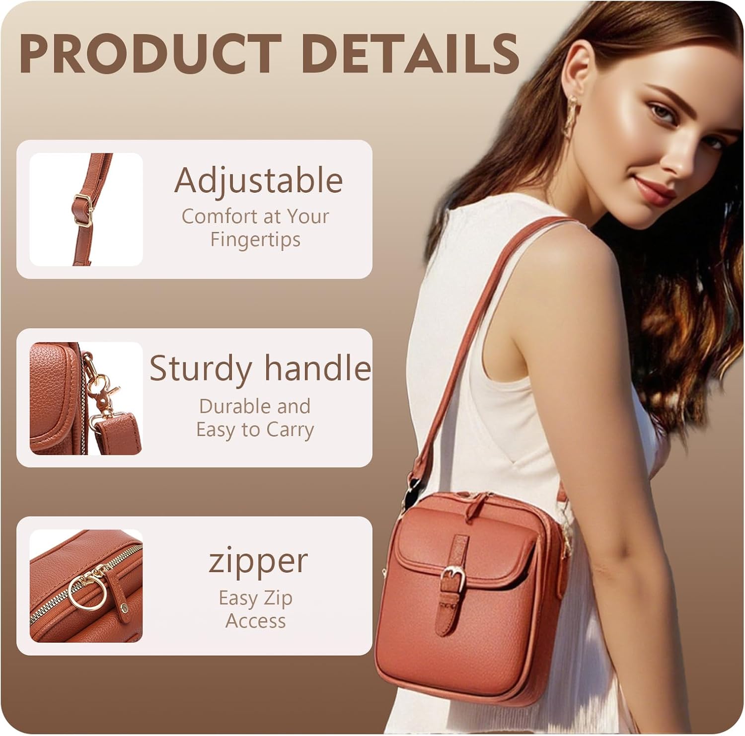 BOLSO CRUZADO ANTIRROBO PARA MUJER JIEXILY DE CUERO - 5