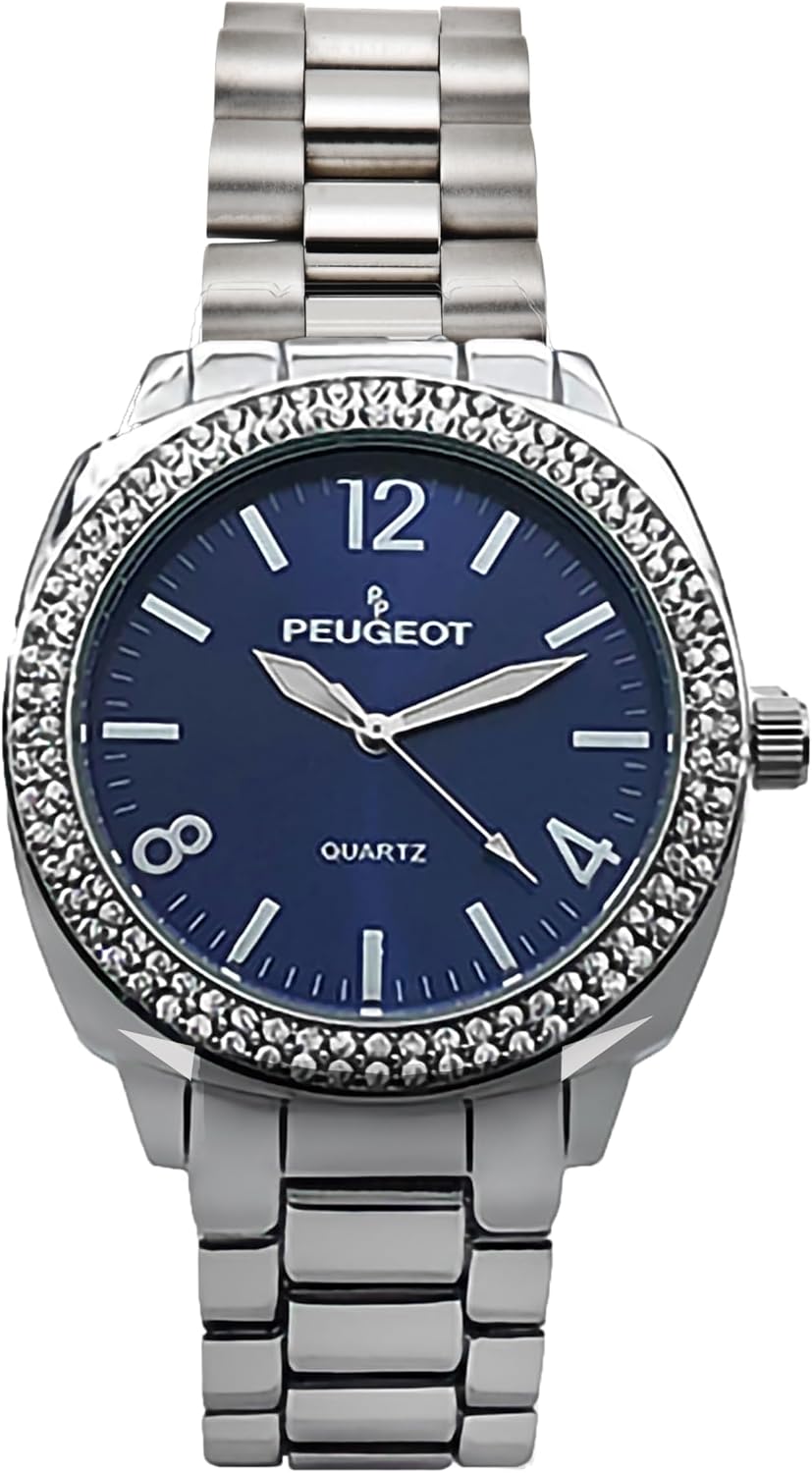 RELOJ DE PULSERA PARA MUJER PEUGEOT BOYFRIEND OVERSIZED CON BISEL CON CRISTALES SWAROVSKI Y PULSERA METÁLICA - 1