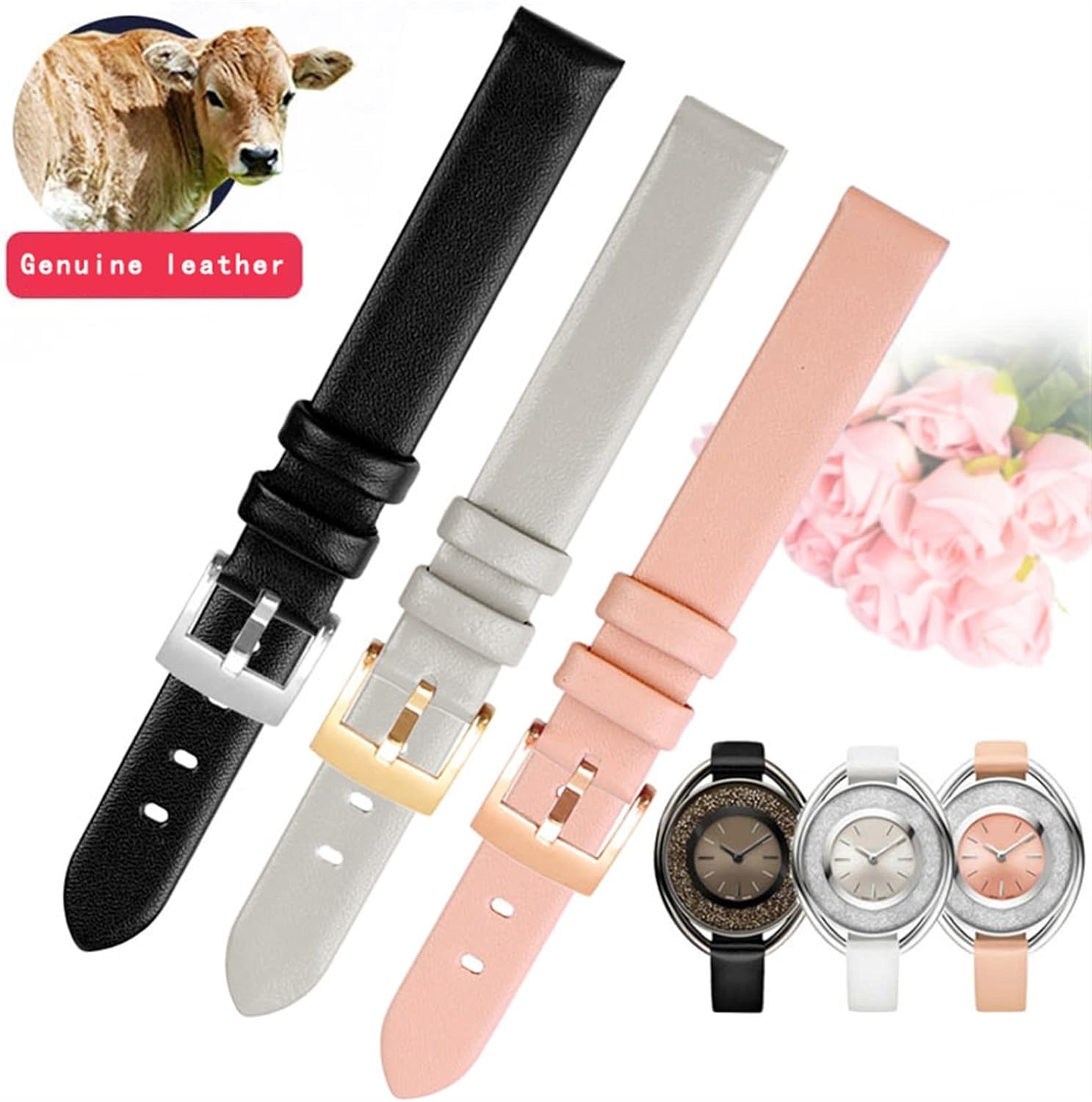 CORREA DE CUERO GENUINO PARA RELOJ SWAROVSKI 5158517/5158544/5158972 12MM TAMAÑO PEQUEÑO PARA MUJER - 5