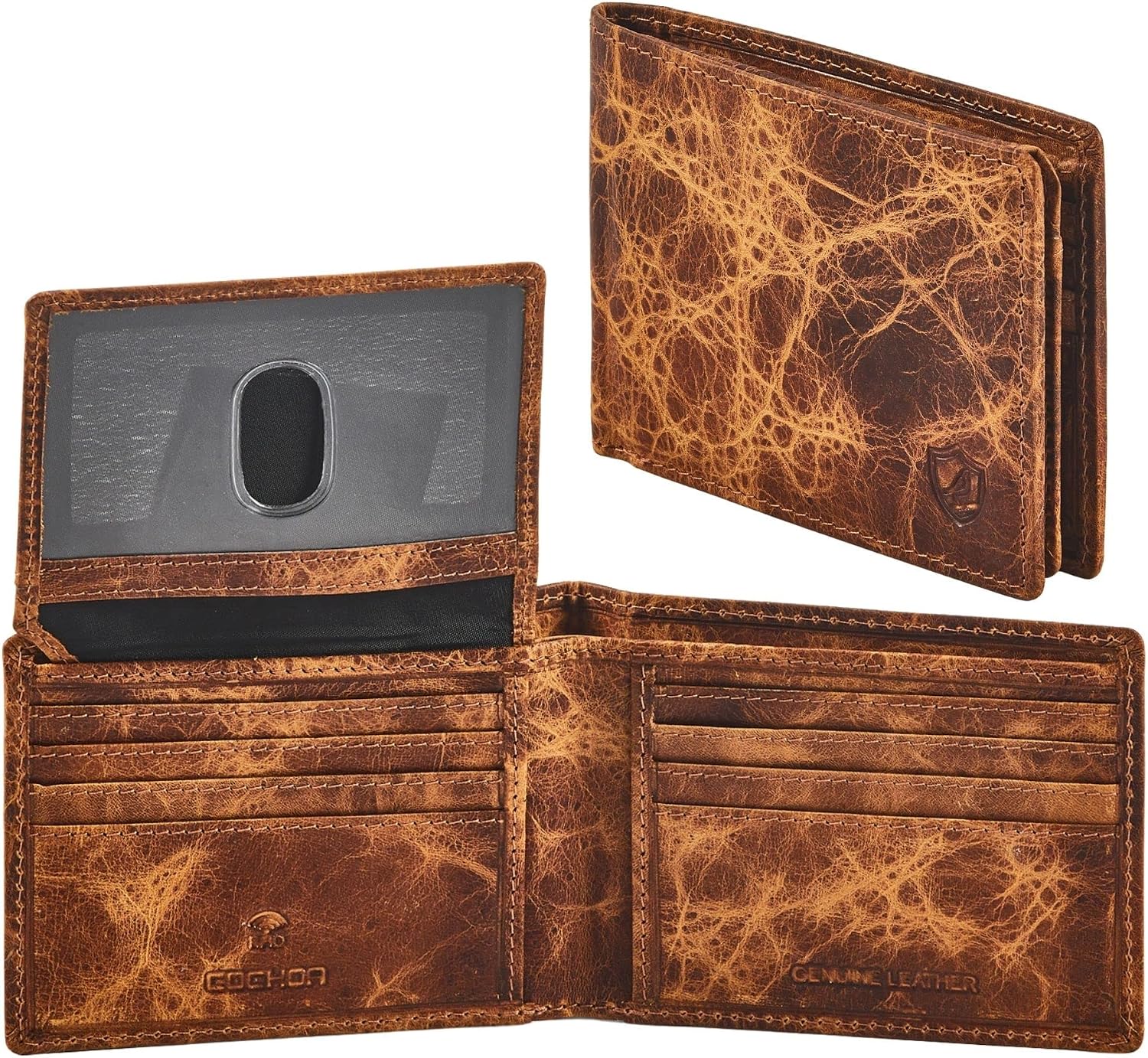 BILLETERA PARA HOMBRE COCHOA SLIM RFID BLOQUEO CUERO BIFOLD MINIMALISTA 2 VENTANAS ID DISTRESSED HAVANA - 1
