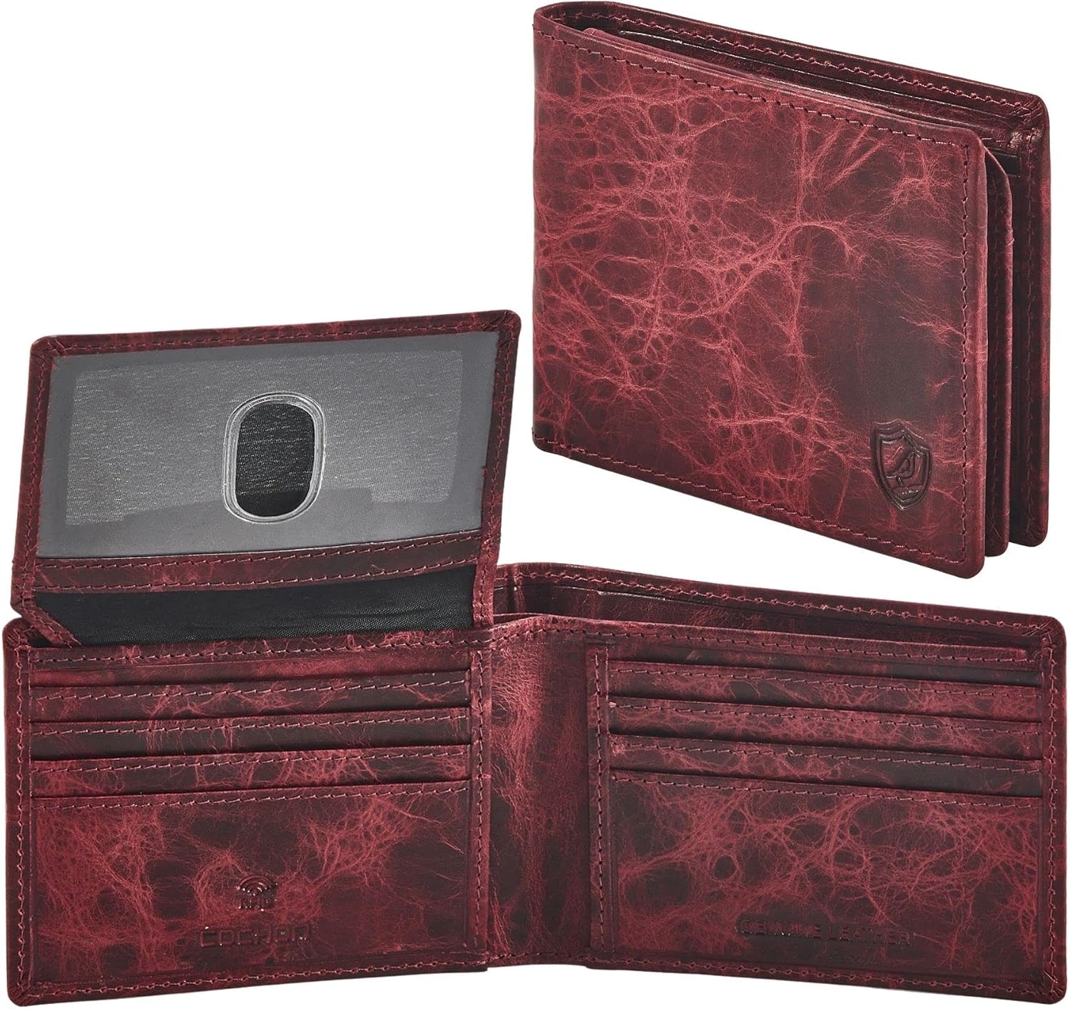 BILLETERA PARA HOMBRE COCHOA SLIM RFID BLOQUEO CUERO GENUINO BIFOLD CON 2 VENTANAS PARA ID - 1