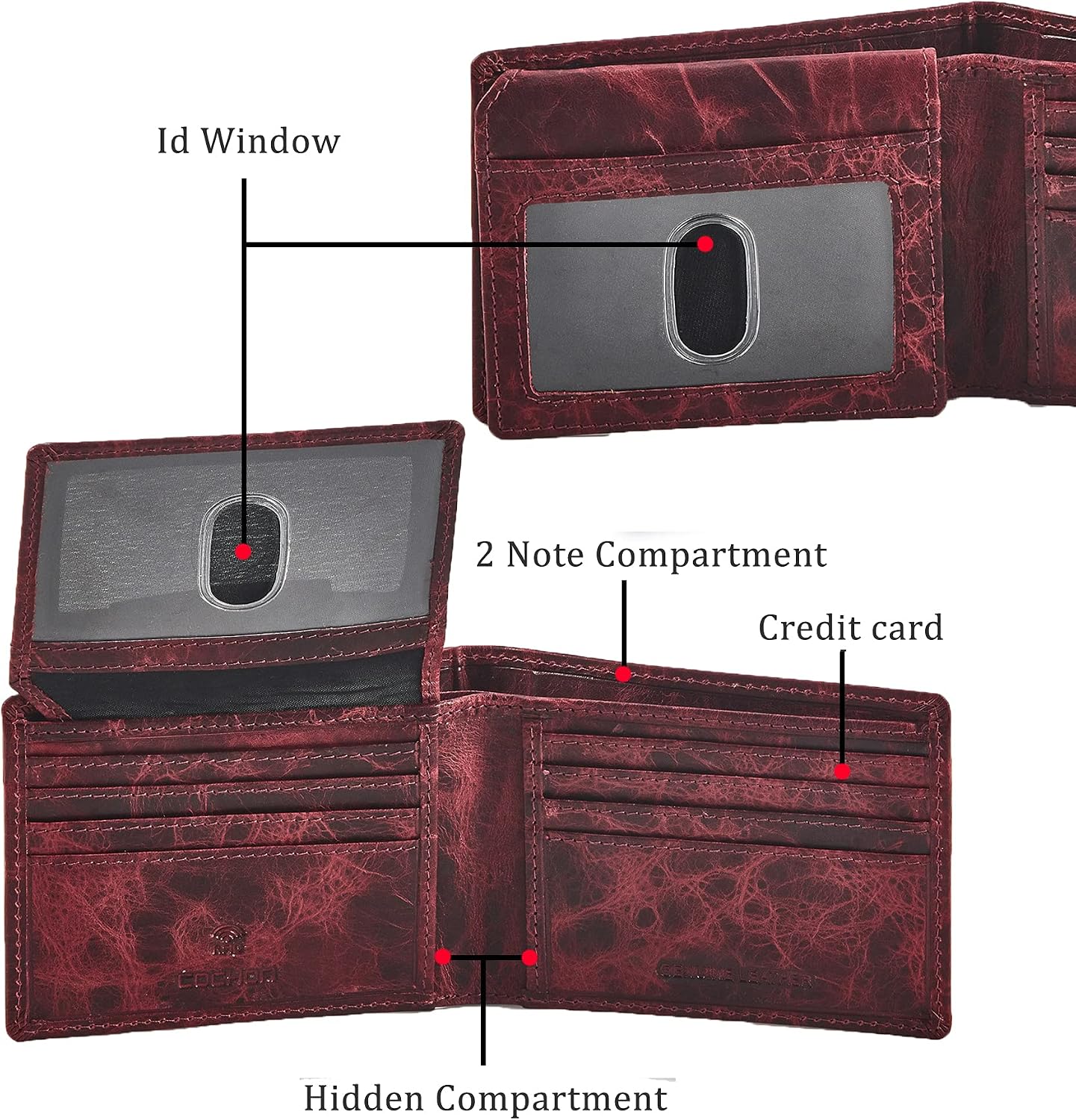 BILLETERA PARA HOMBRE COCHOA SLIM RFID BLOQUEO CUERO GENUINO BIFOLD CON 2 VENTANAS PARA ID - 2