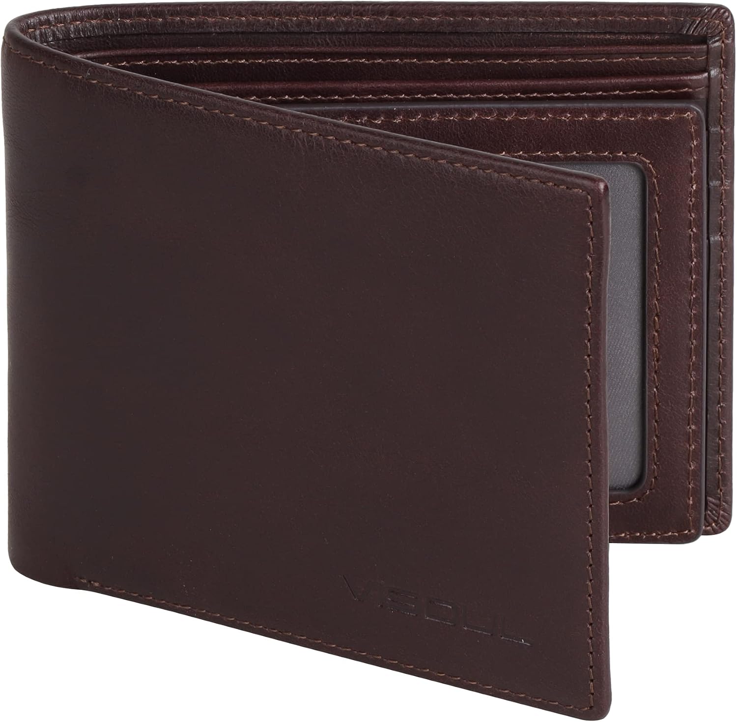 BILLETERA PARA HOMBRE VISOUL BIFOLD DE CUERO GENUINO CON BLOQUEO RFID Y 2 VENTANAS PARA ID CAFÉ - 1