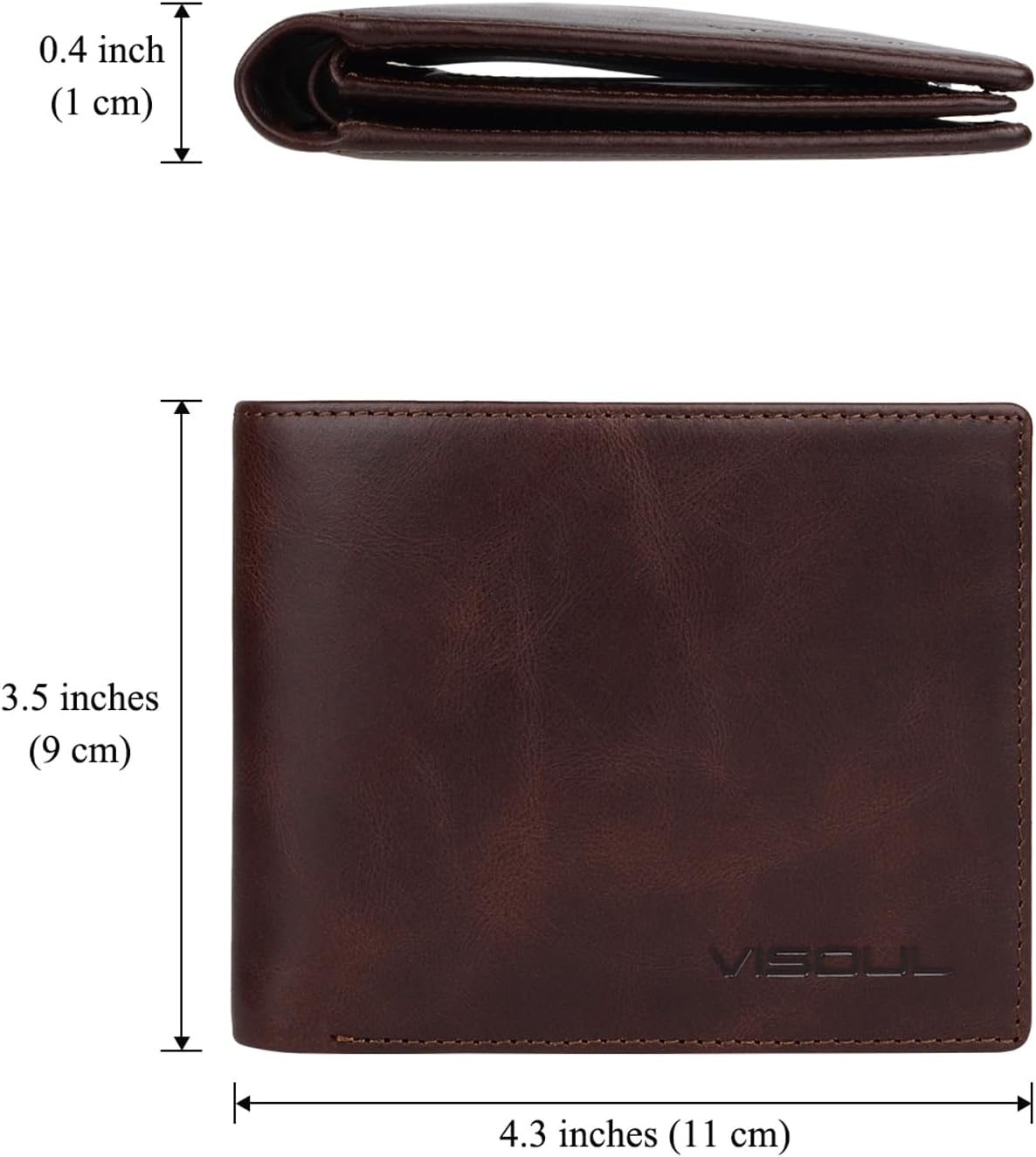 BILLETERA PARA HOMBRE VISOUL BIFOLD DE CUERO GENUINO CON BLOQUEO RFID Y 2 VENTANAS PARA ID CAFÉ - 4