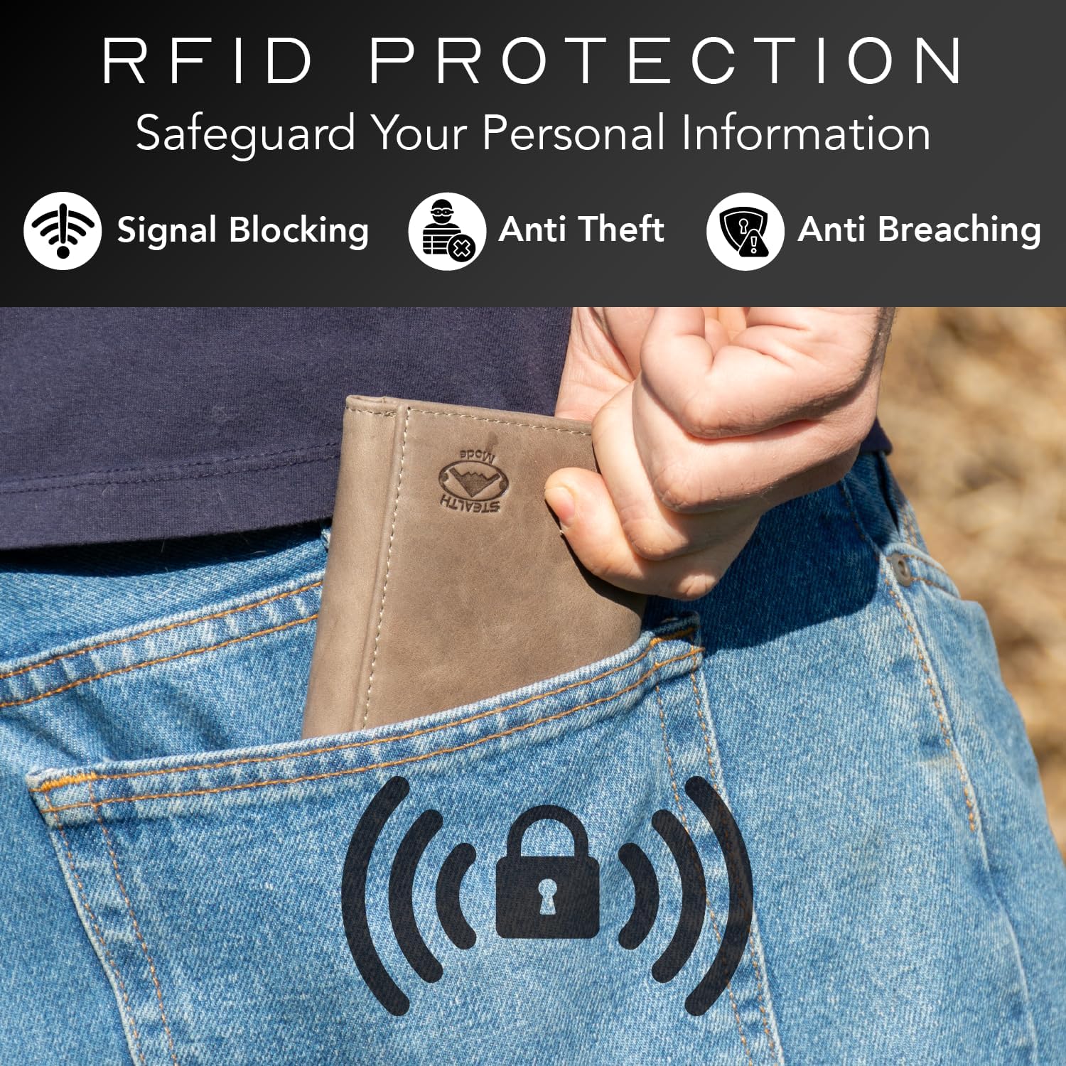 BILLETERA TRIFOLD STEALTH MODE PARA HOMBRE CON BLOQUEO RFID GRIS - 4