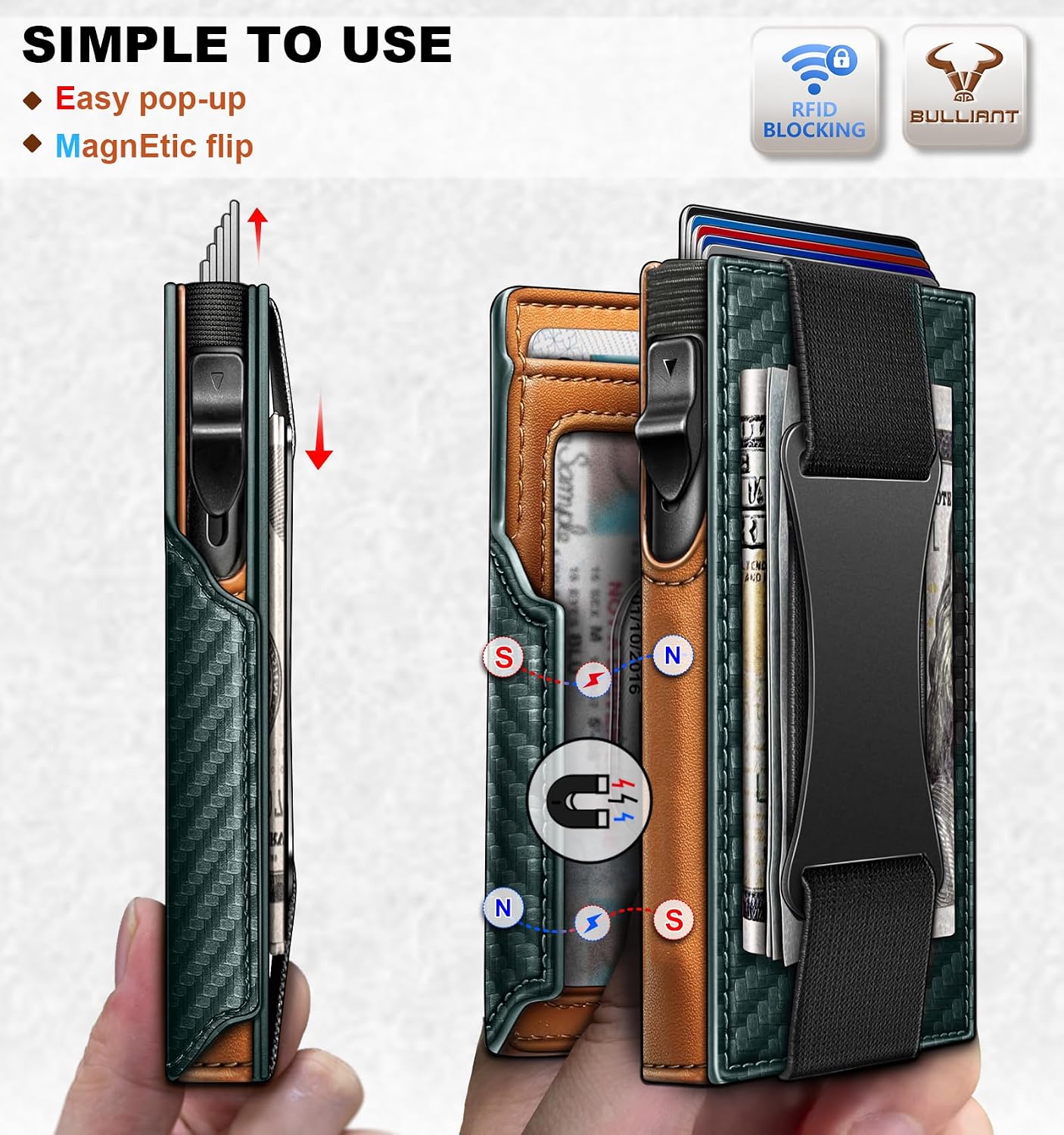 BILLETERA PARA HOMBRE BULLIANT SLIM DE CUERO CON CLIP METÁLICO Y CIERRE MAGNÉTICO - 3