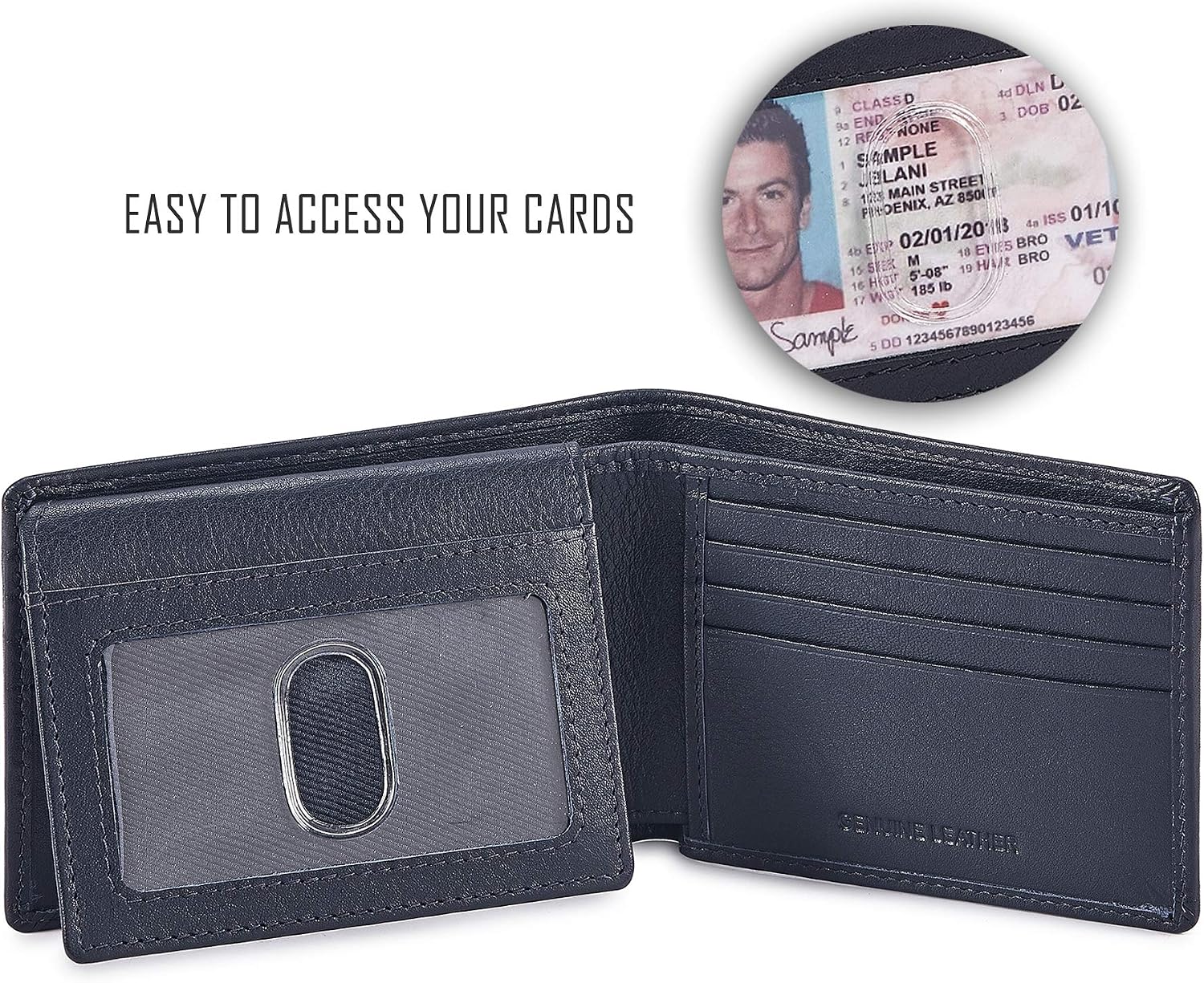 BILLETERA PARA HOMBRE COCHOA SLIM RFID BLOQUEO CUERO NAPA AZUL MARINO - 2