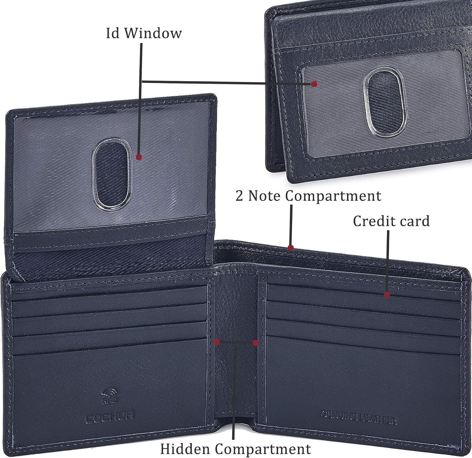 BILLETERA PARA HOMBRE COCHOA SLIM RFID BLOQUEO CUERO NAPA AZUL MARINO - 4