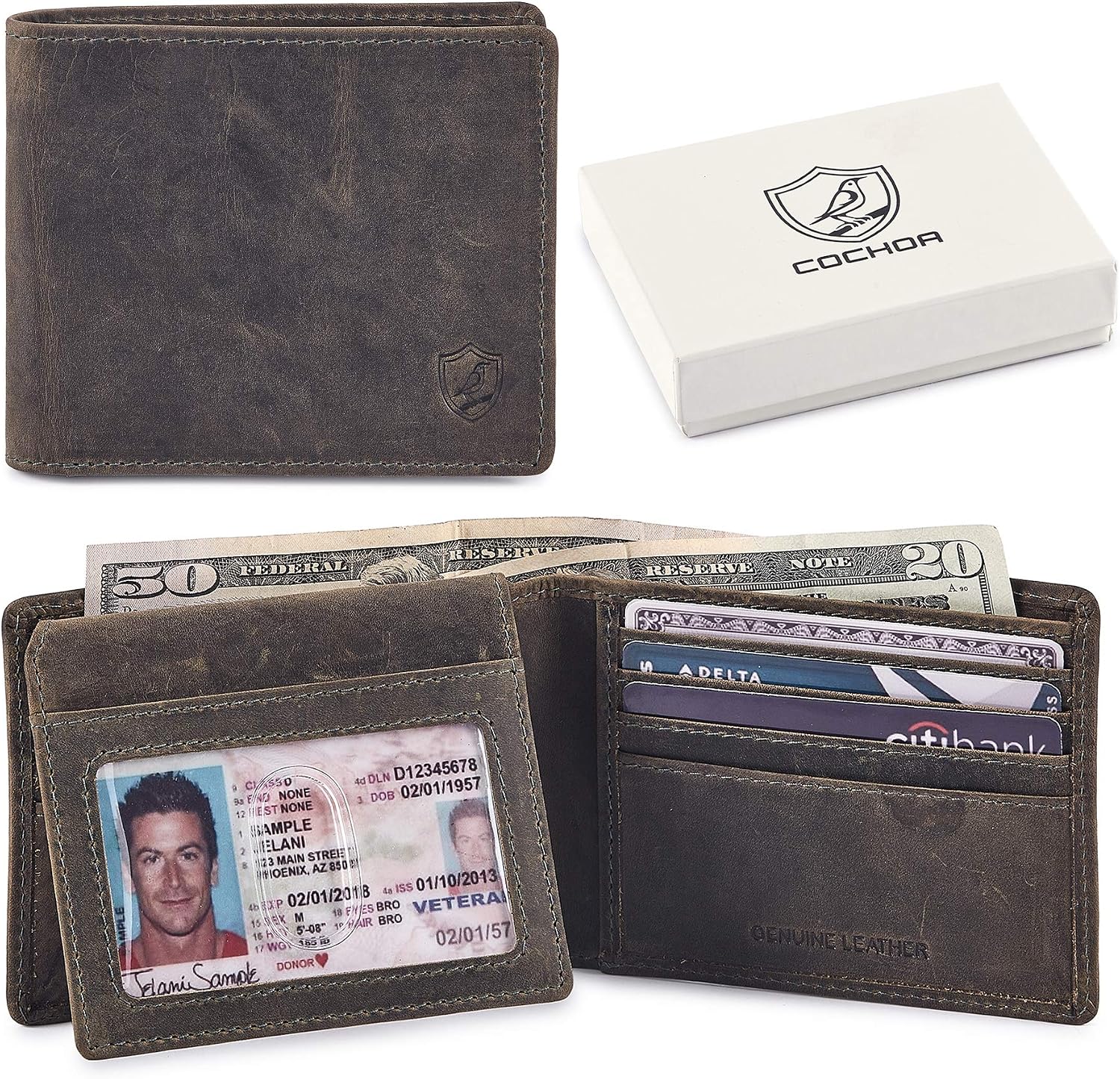 BILLETERA PARA HOMBRE COCHOA CRAZY HORSE VERDE MUSGO - 1