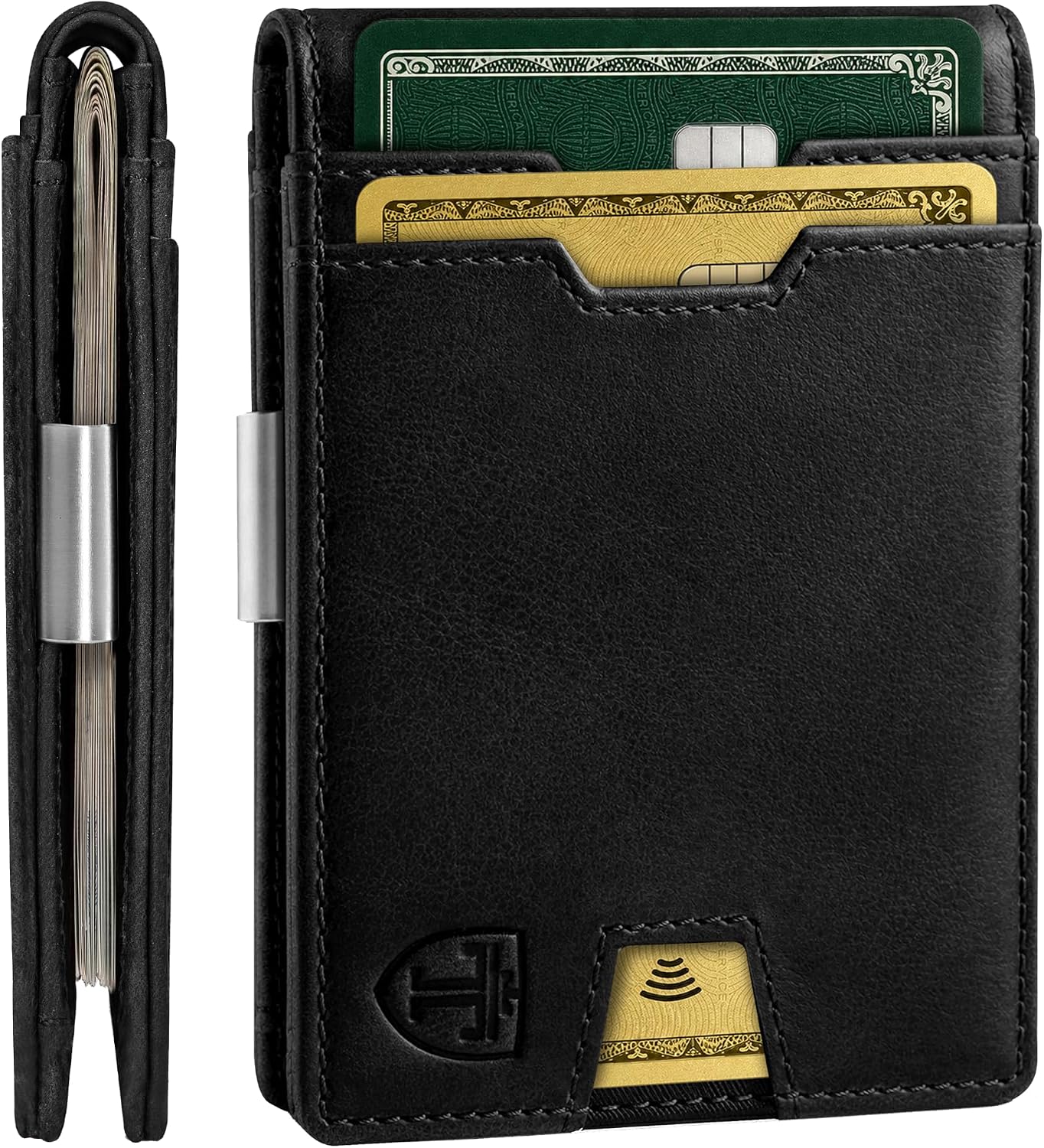 BILLETERA TRAVANDO MONEY CLIP WALLET DE CUERO CON PROTECCIÓN RFID PARA HOMBRE 11 TARJETAS NEGRA - 1