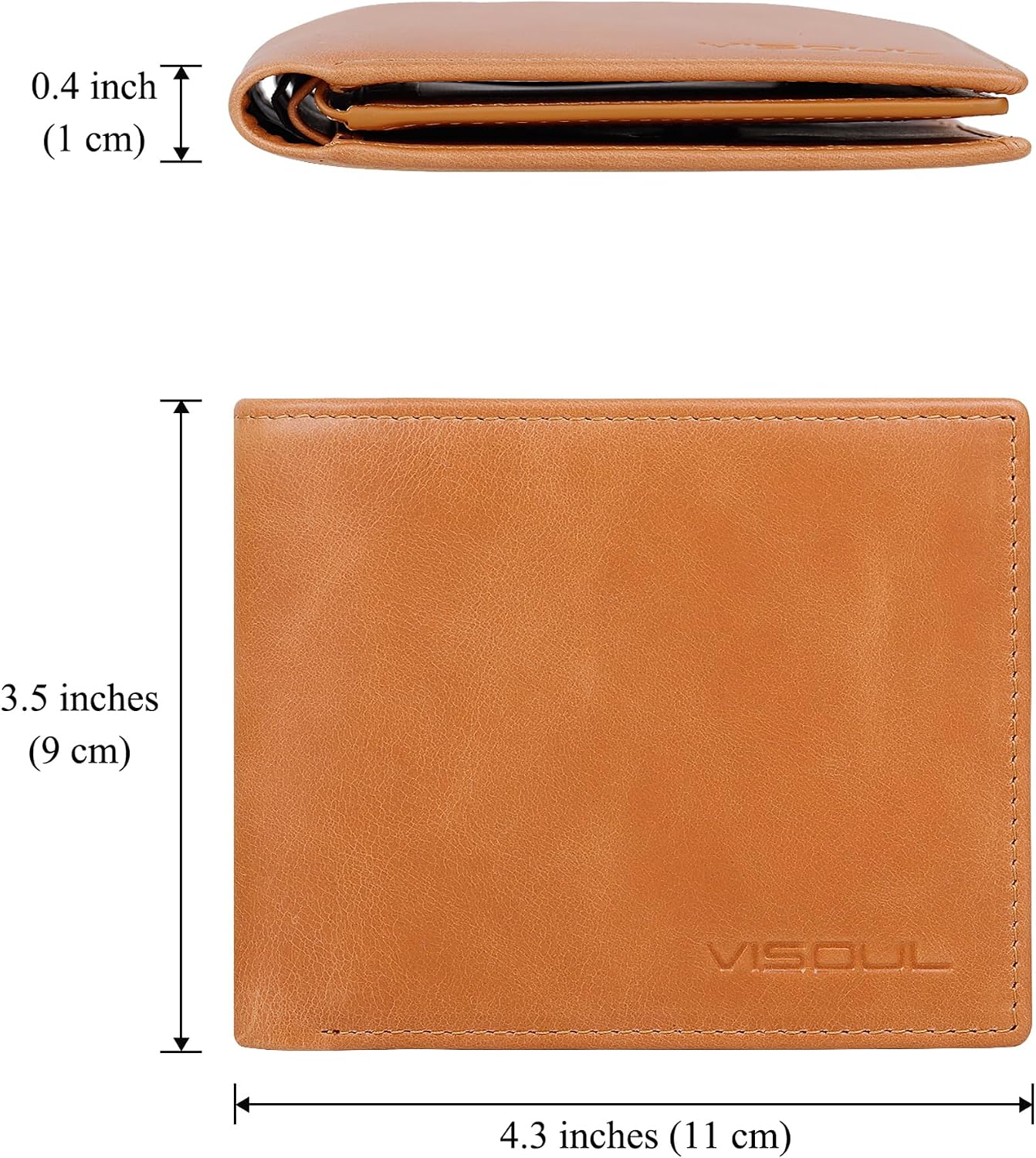 BILLETERA DE CUERO PARA HOMBRE VISOUL BIFOLD CON BLOQUEO RFID Y 2 VENTANAS PARA ID COLOR CUERO - 4