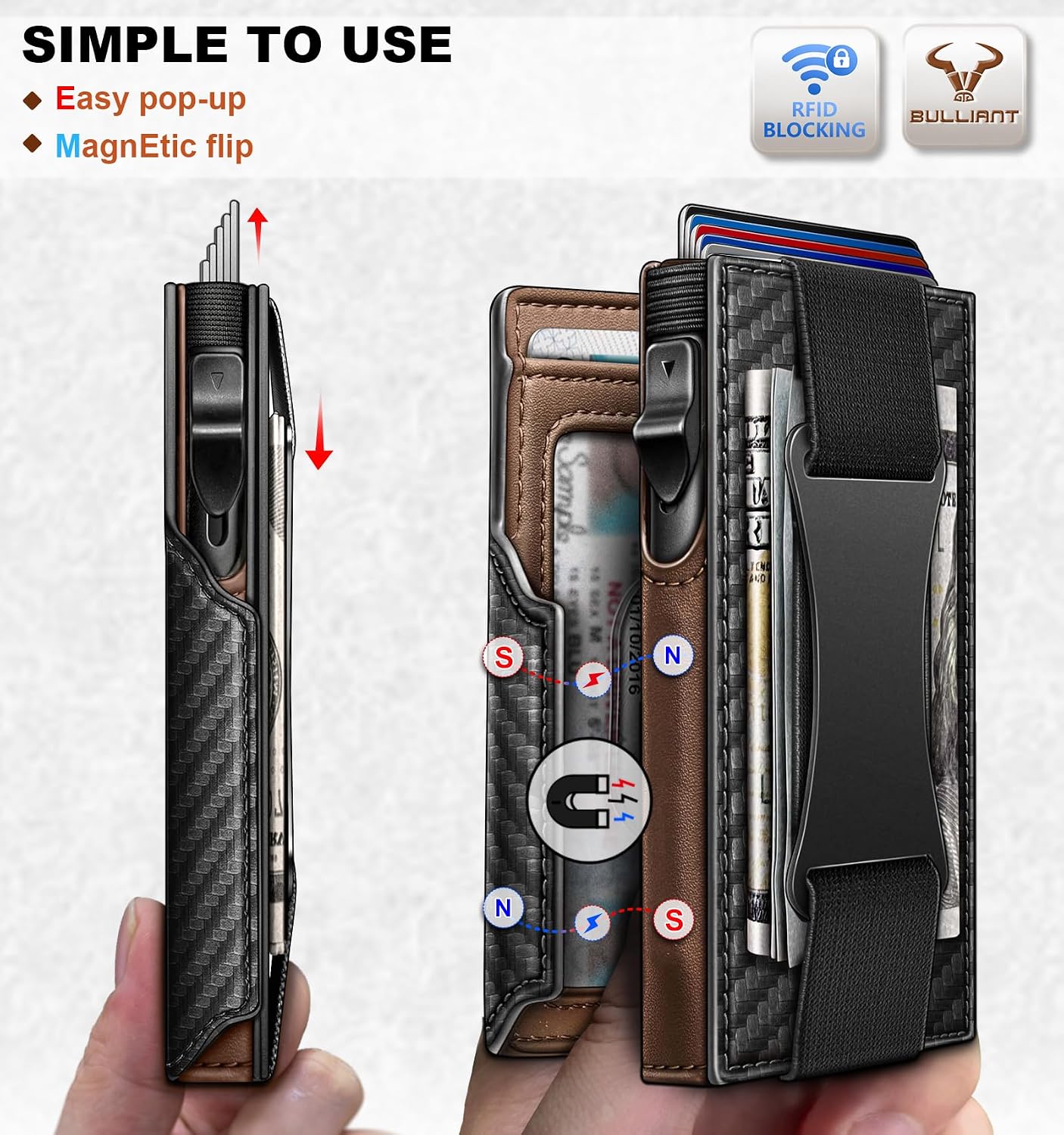 BILLETERA PARA HOMBRE BULLIANT SLIM DE CUERO CON CLIP PARA DINERO Y CIERRE MAGNÉTICO - 3