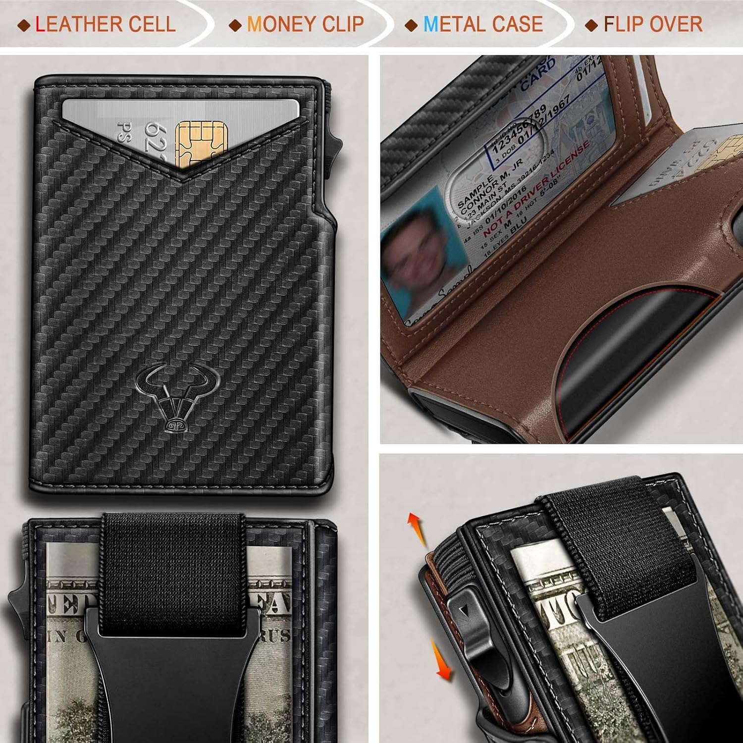 BILLETERA PARA HOMBRE BULLIANT SLIM DE CUERO CON CLIP PARA DINERO Y CIERRE MAGNÉTICO - 4