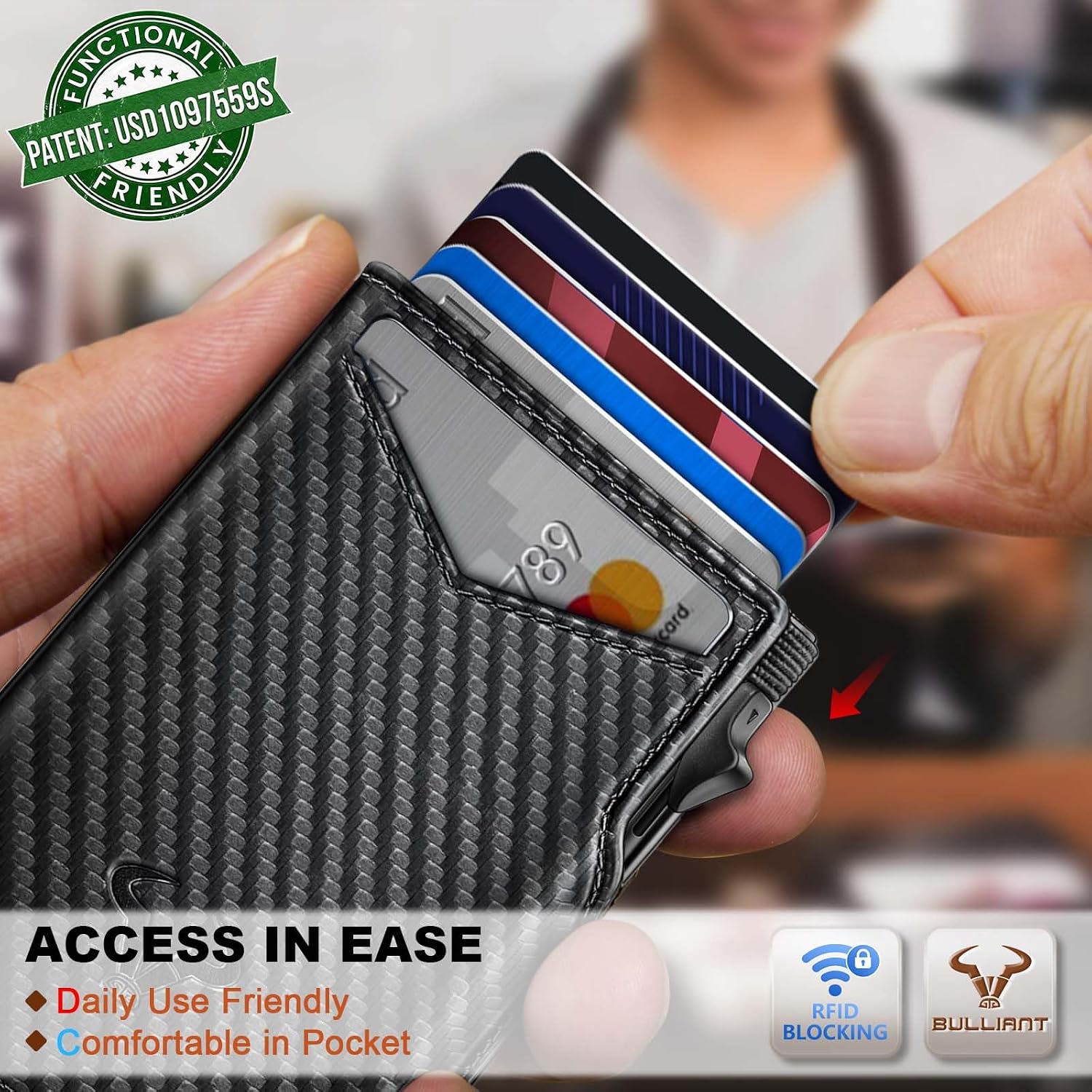 BILLETERA PARA HOMBRE BULLIANT SLIM DE CUERO CON CLIP PARA DINERO Y CIERRE MAGNÉTICO - 5
