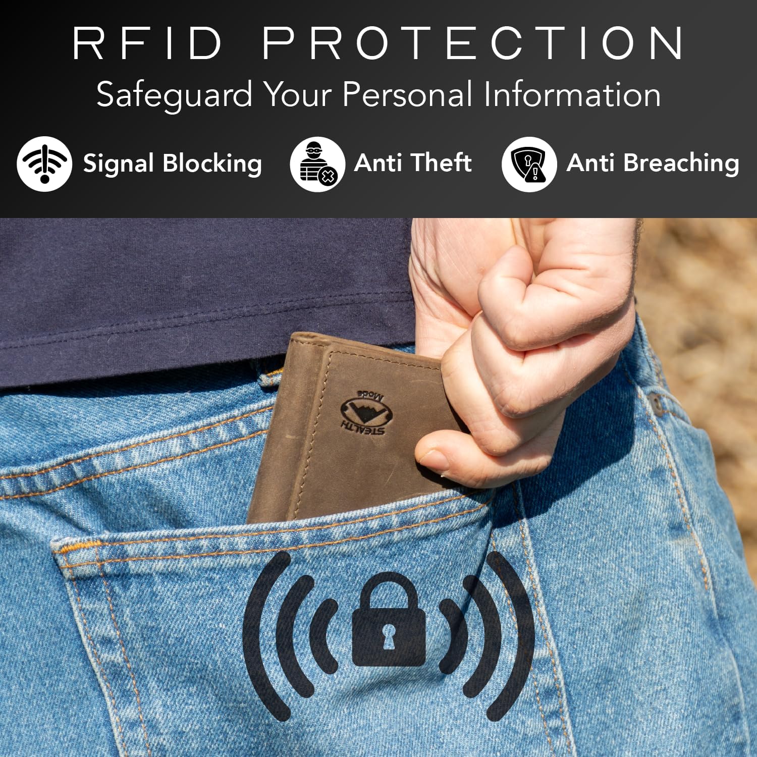 BILLETERA TRIFOLD STEALTH MODE PARA HOMBRE CON BLOQUEO RFID TAUPE - 4