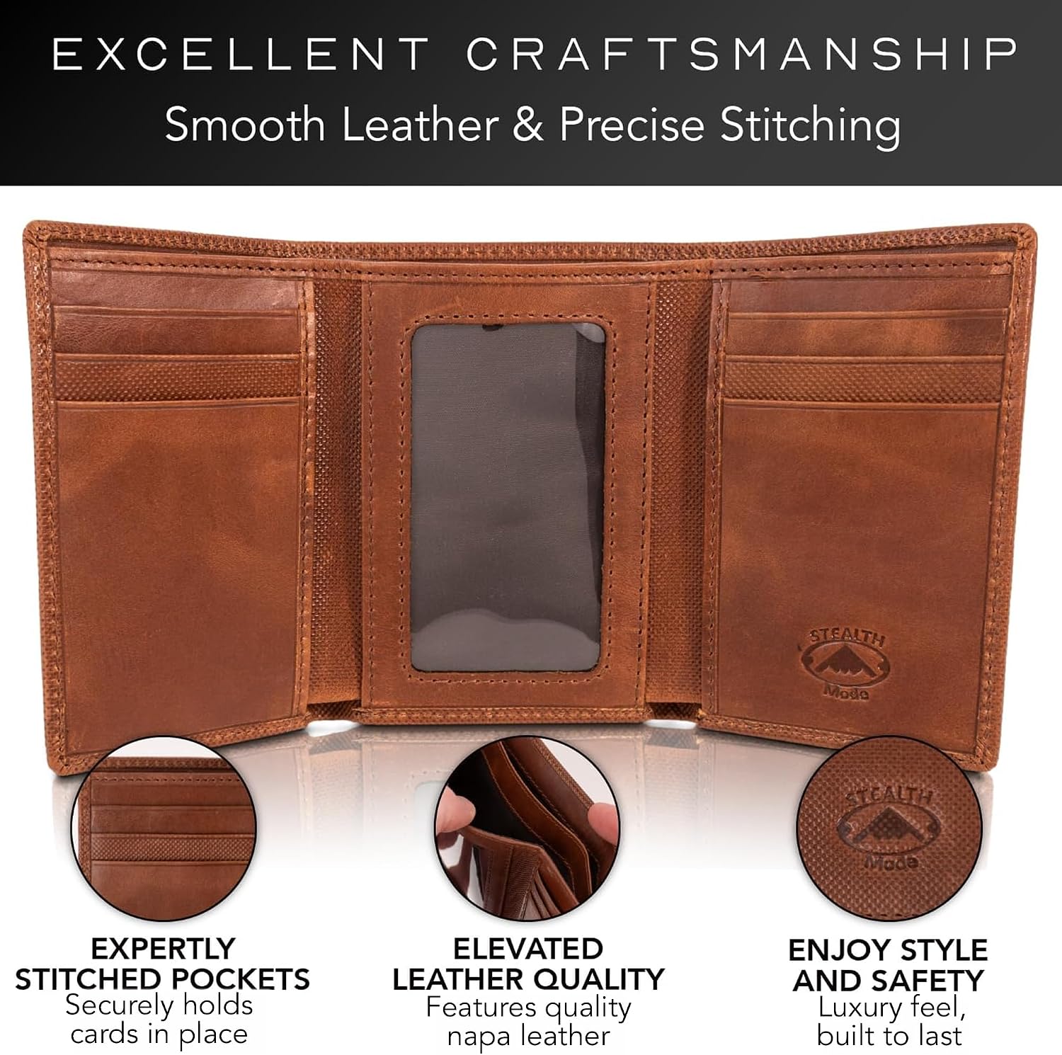 BILLETERA TRIFOLD DE CUERO STEALTH MODE PARA HOMBRE CON BLOQUEO RFID - 3
