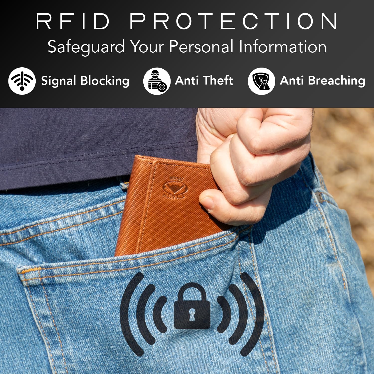 BILLETERA TRIFOLD DE CUERO STEALTH MODE PARA HOMBRE CON BLOQUEO RFID - 4