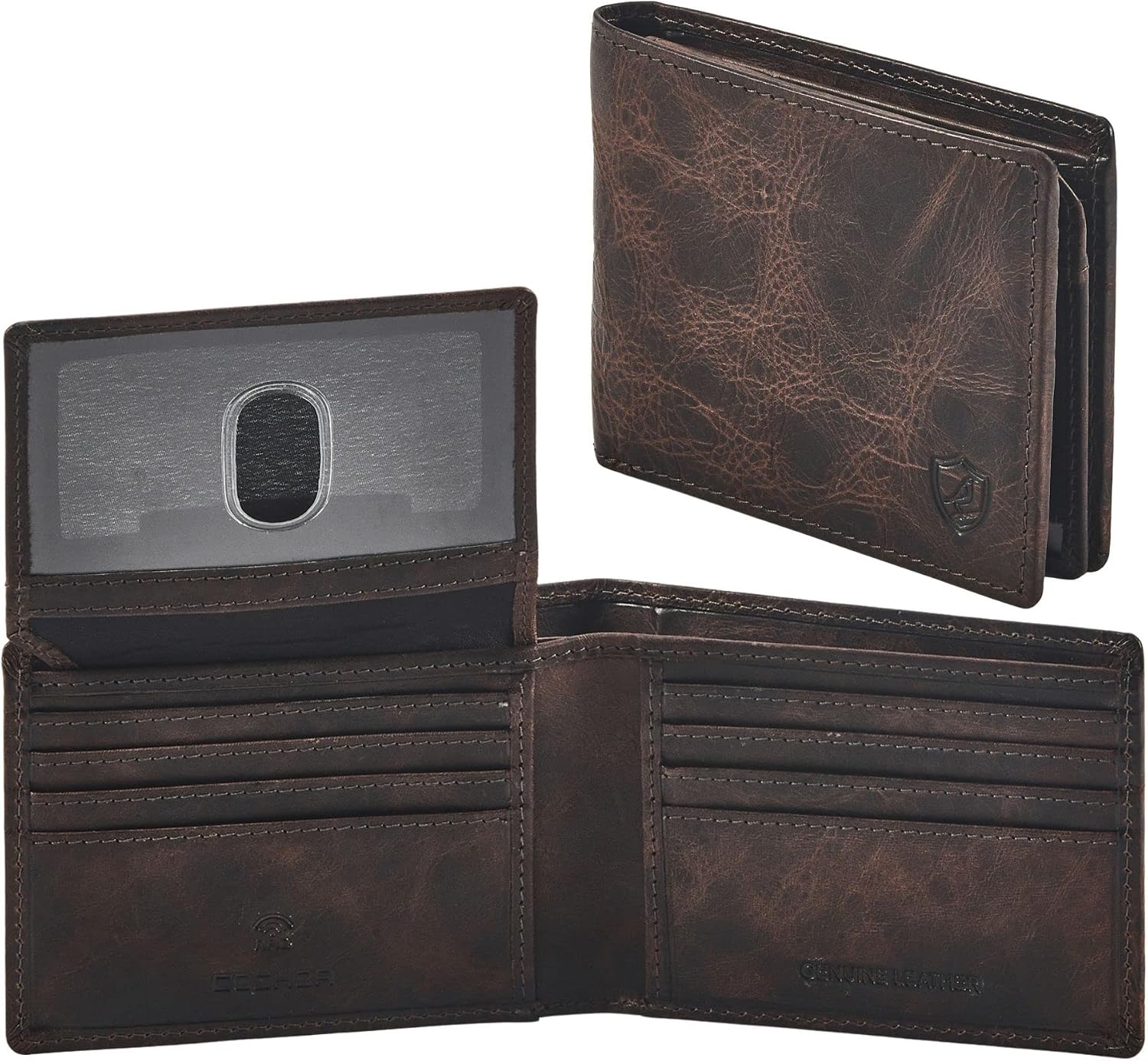 BILLETERA PARA HOMBRE COCHOA SLIM RFID BLOQUEO CUERO BIFOLD MINIMALISTA 2 VENTANAS ID ESPRESSO - 1