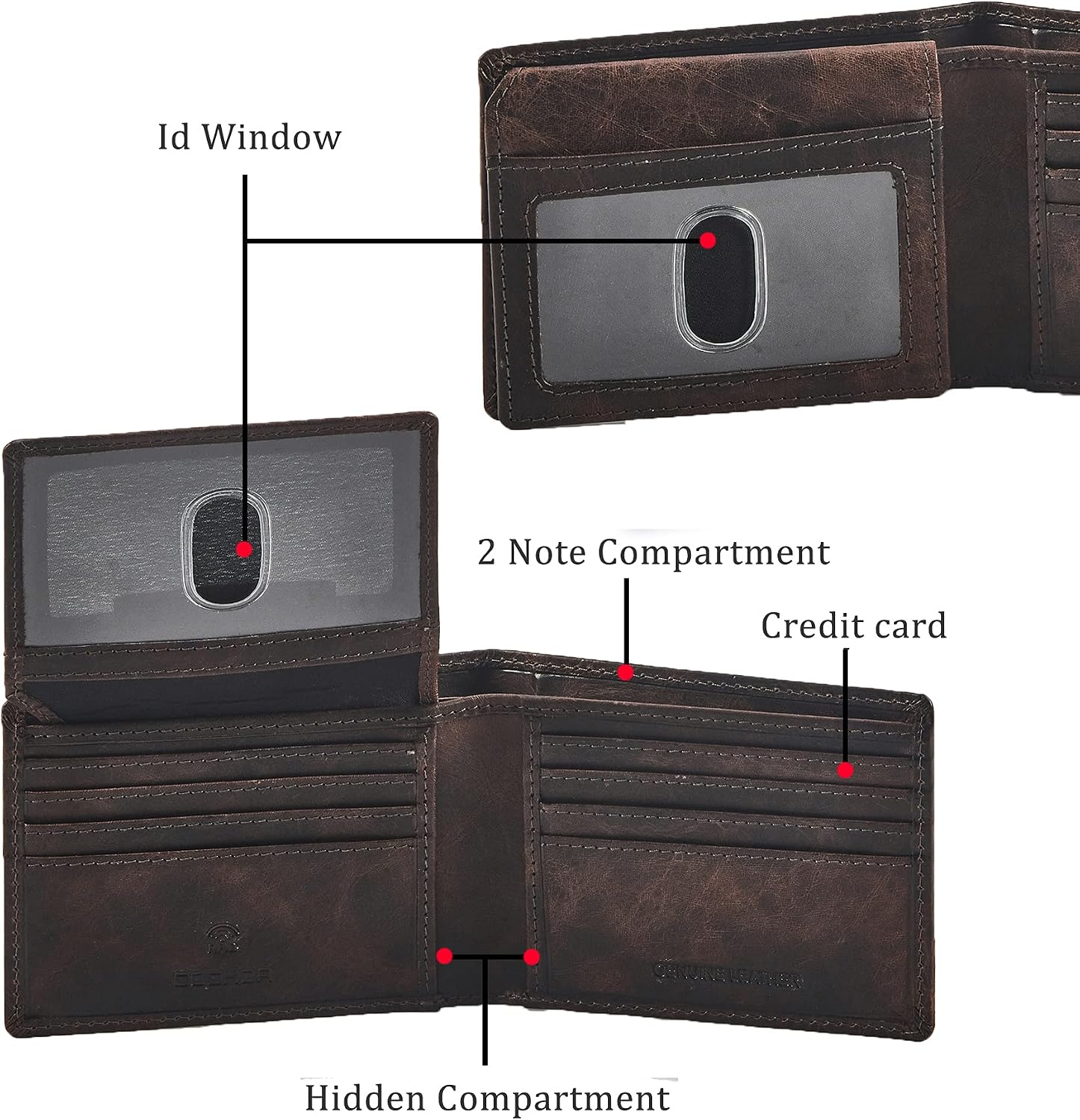 BILLETERA PARA HOMBRE COCHOA SLIM RFID BLOQUEO CUERO BIFOLD MINIMALISTA 2 VENTANAS ID ESPRESSO - 2