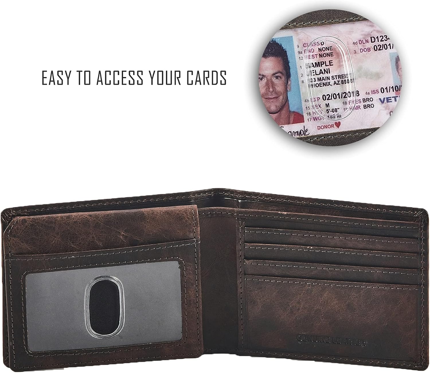 BILLETERA PARA HOMBRE COCHOA SLIM RFID BLOQUEO CUERO BIFOLD MINIMALISTA 2 VENTANAS ID ESPRESSO - 5