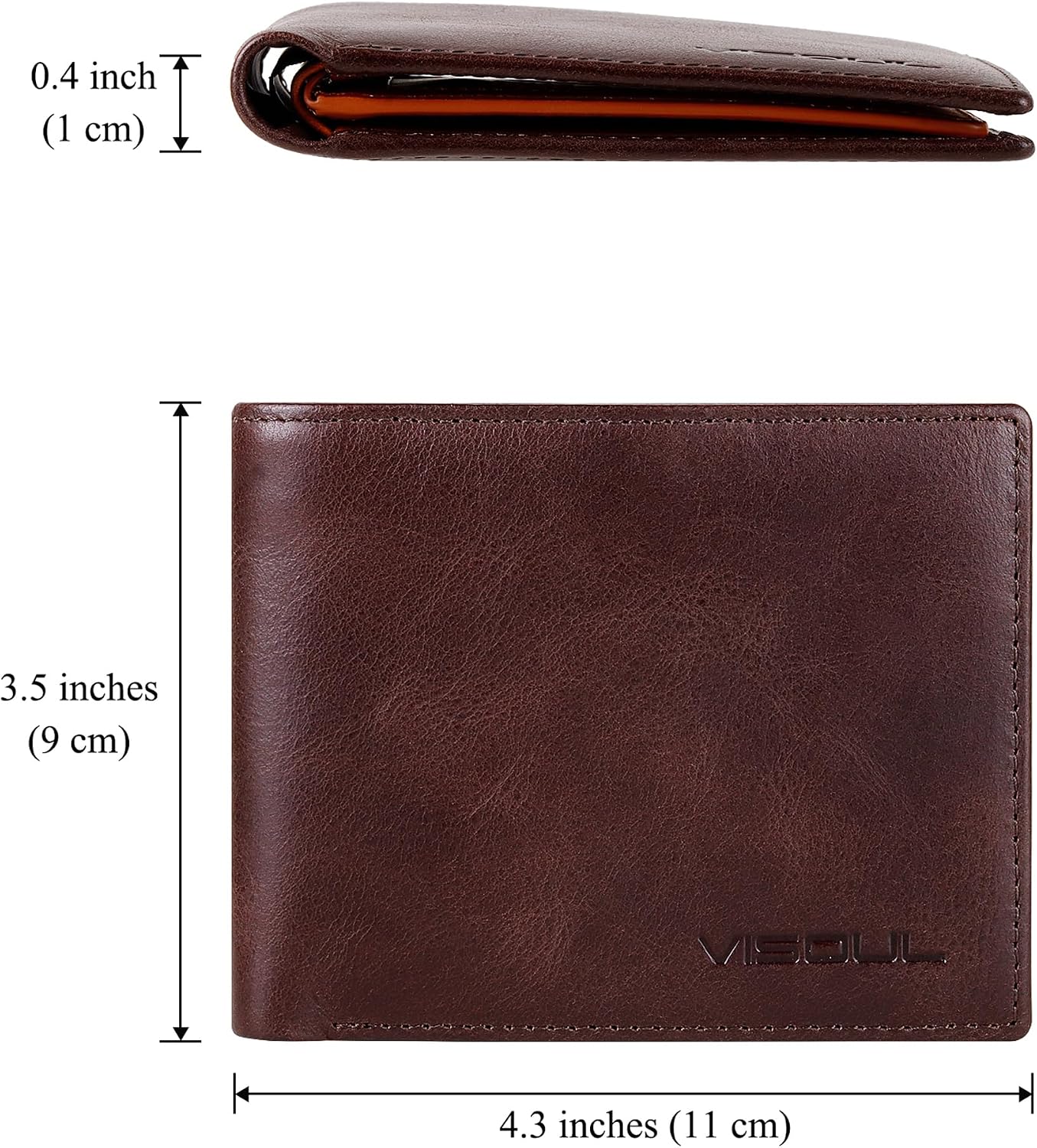 BILLETERA PARA HOMBRE VISOUL DE CUERO CON BLOQUEO RFID Y CAPACIDAD EXTRA CAFÉ Y NARANJA OSCURO - 4
