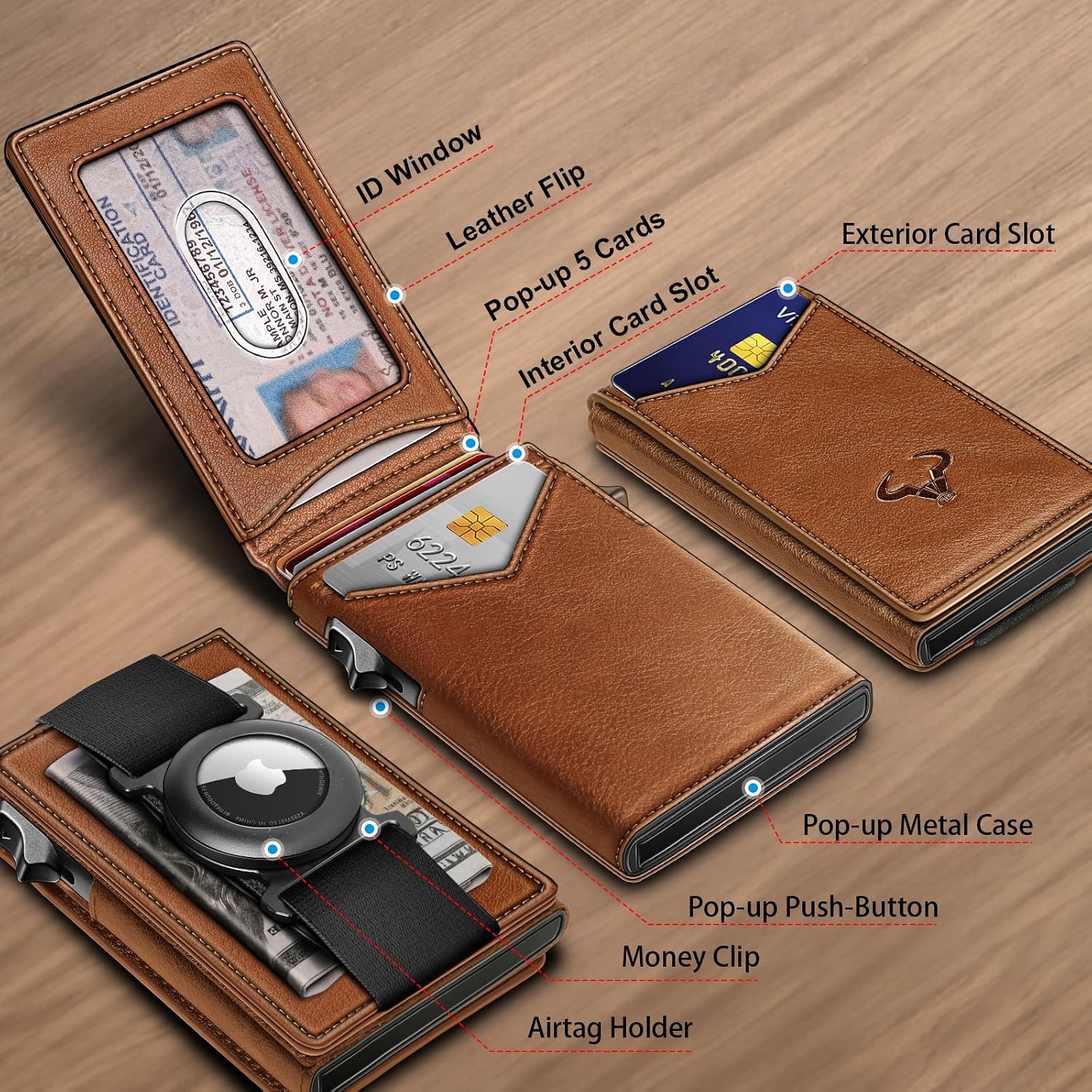 BILLETERA PARA HOMBRE BULLIANT SLIM DE CUERO CON CLIP PARA DINERO Y CIERRE MAGNÉTICO - 2