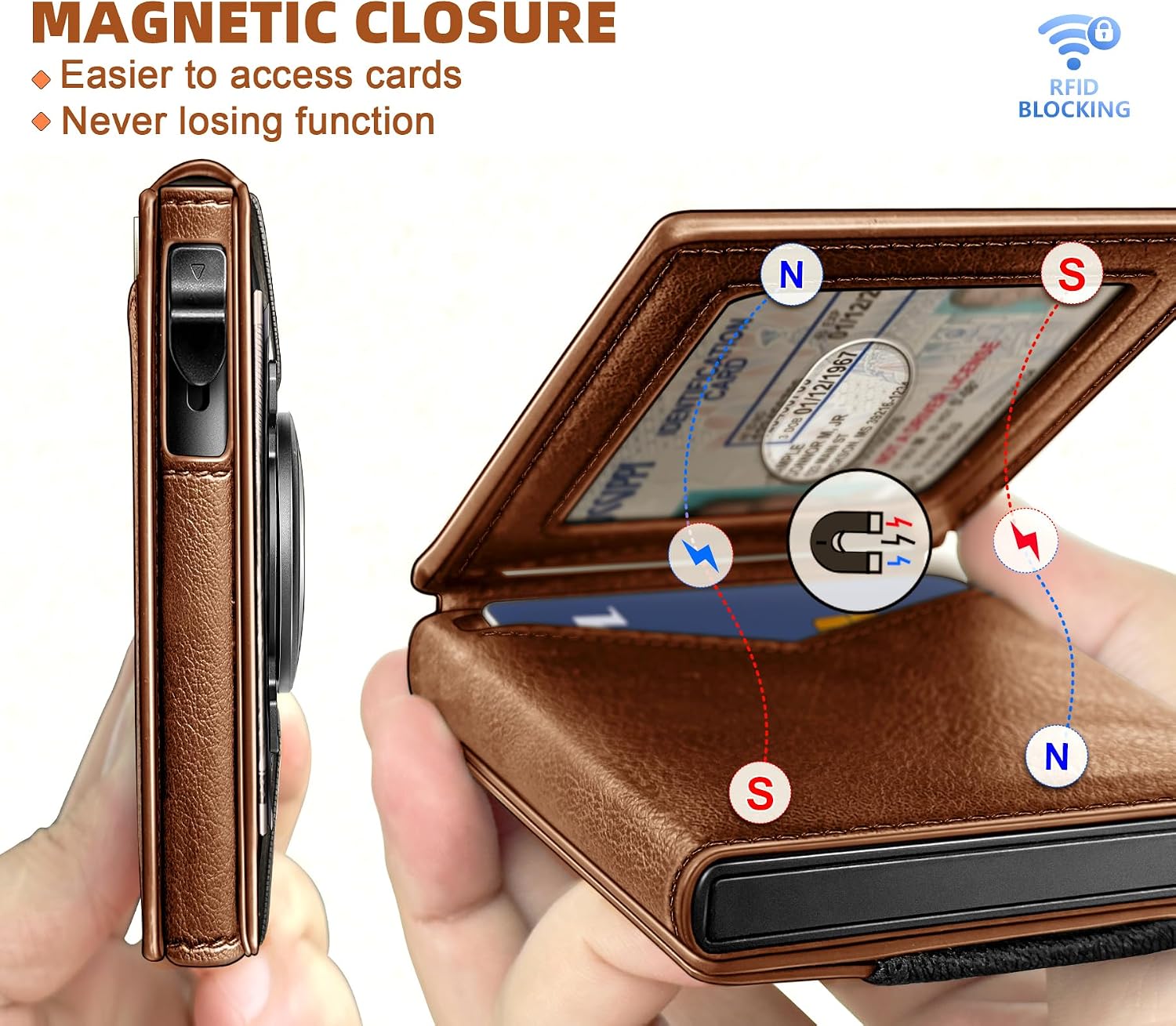 BILLETERA PARA HOMBRE BULLIANT SLIM DE CUERO CON CLIP PARA DINERO Y CIERRE MAGNÉTICO - 3