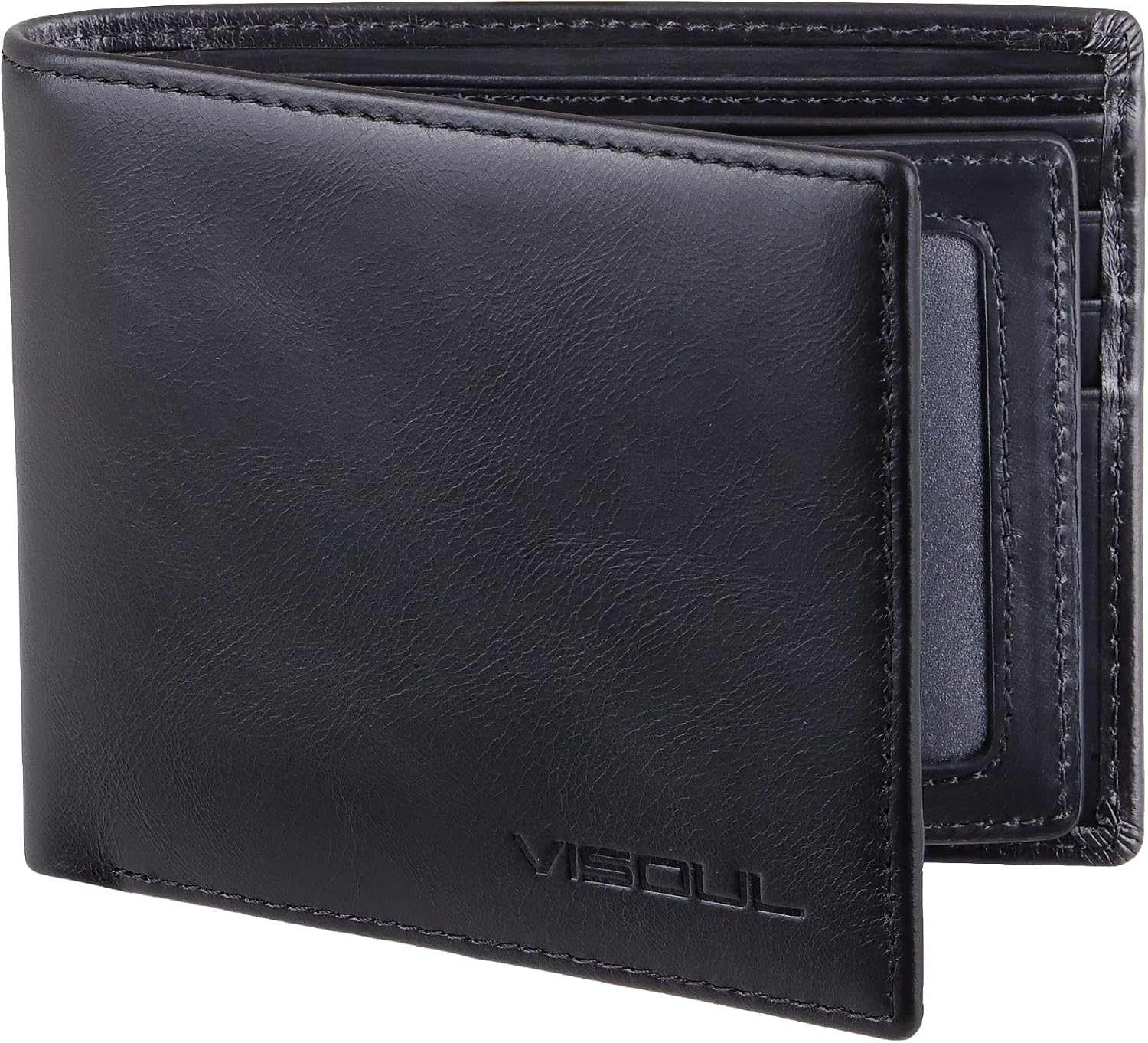 BILLETERA PARA HOMBRE VISOUL DE CUERO CON BLOQUEO RFID Y 2 VENTANAS PARA ID NEGRA - 1