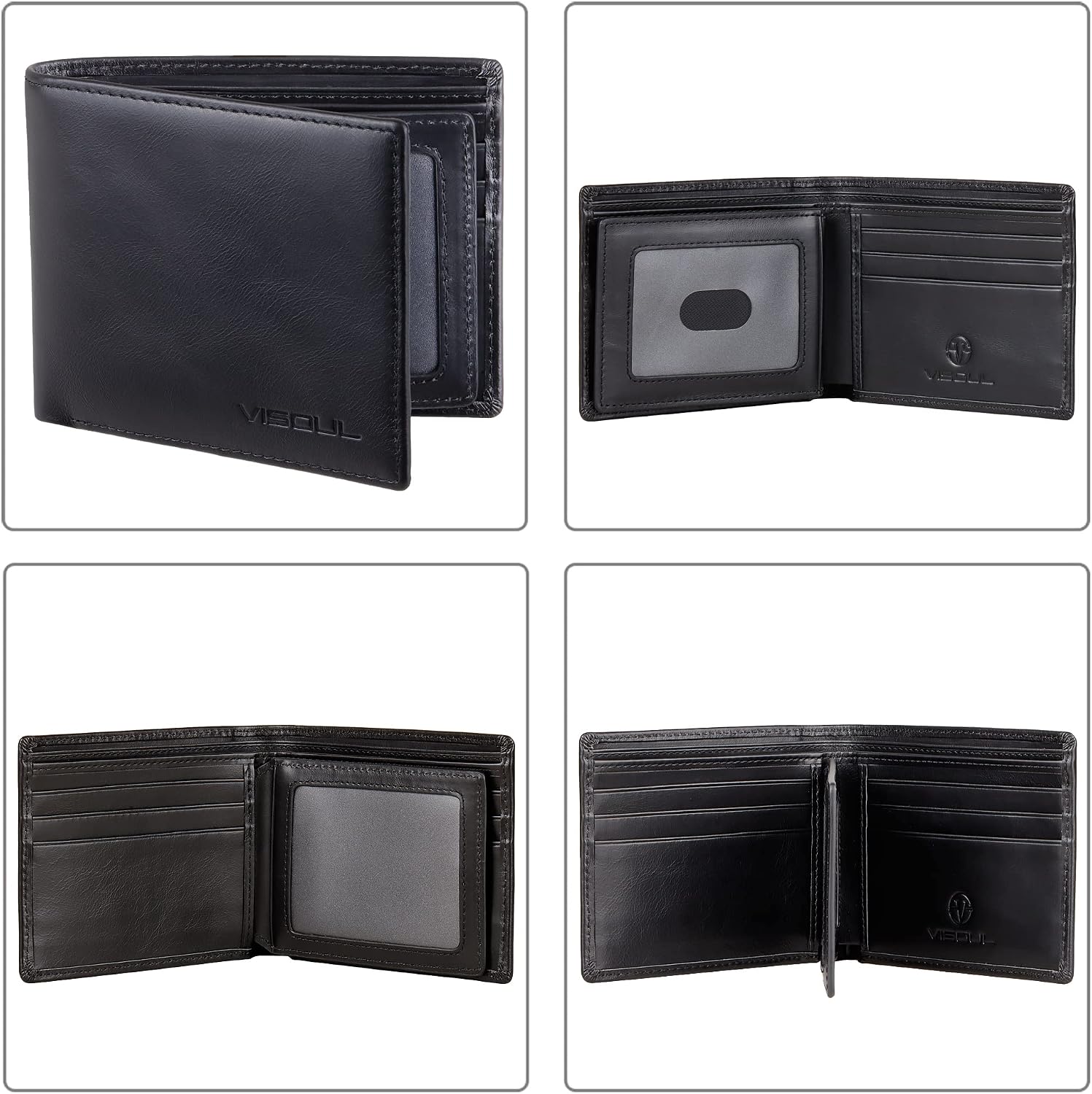 BILLETERA PARA HOMBRE VISOUL DE CUERO CON BLOQUEO RFID Y 2 VENTANAS PARA ID NEGRA - 2