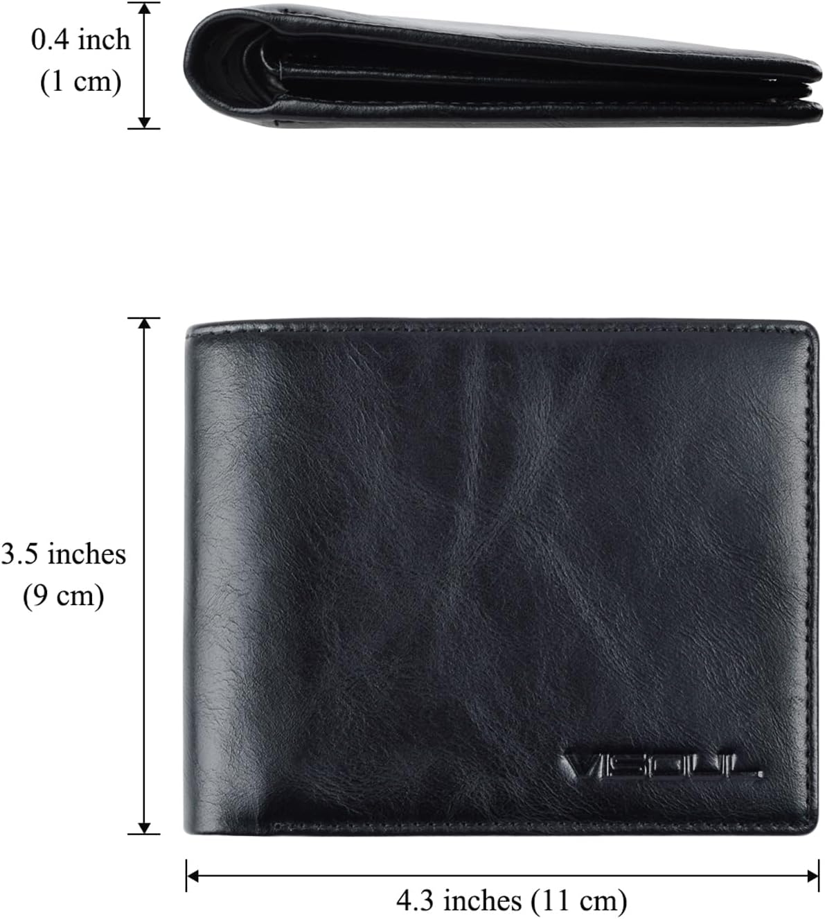 BILLETERA PARA HOMBRE VISOUL DE CUERO CON BLOQUEO RFID Y 2 VENTANAS PARA ID NEGRA - 3