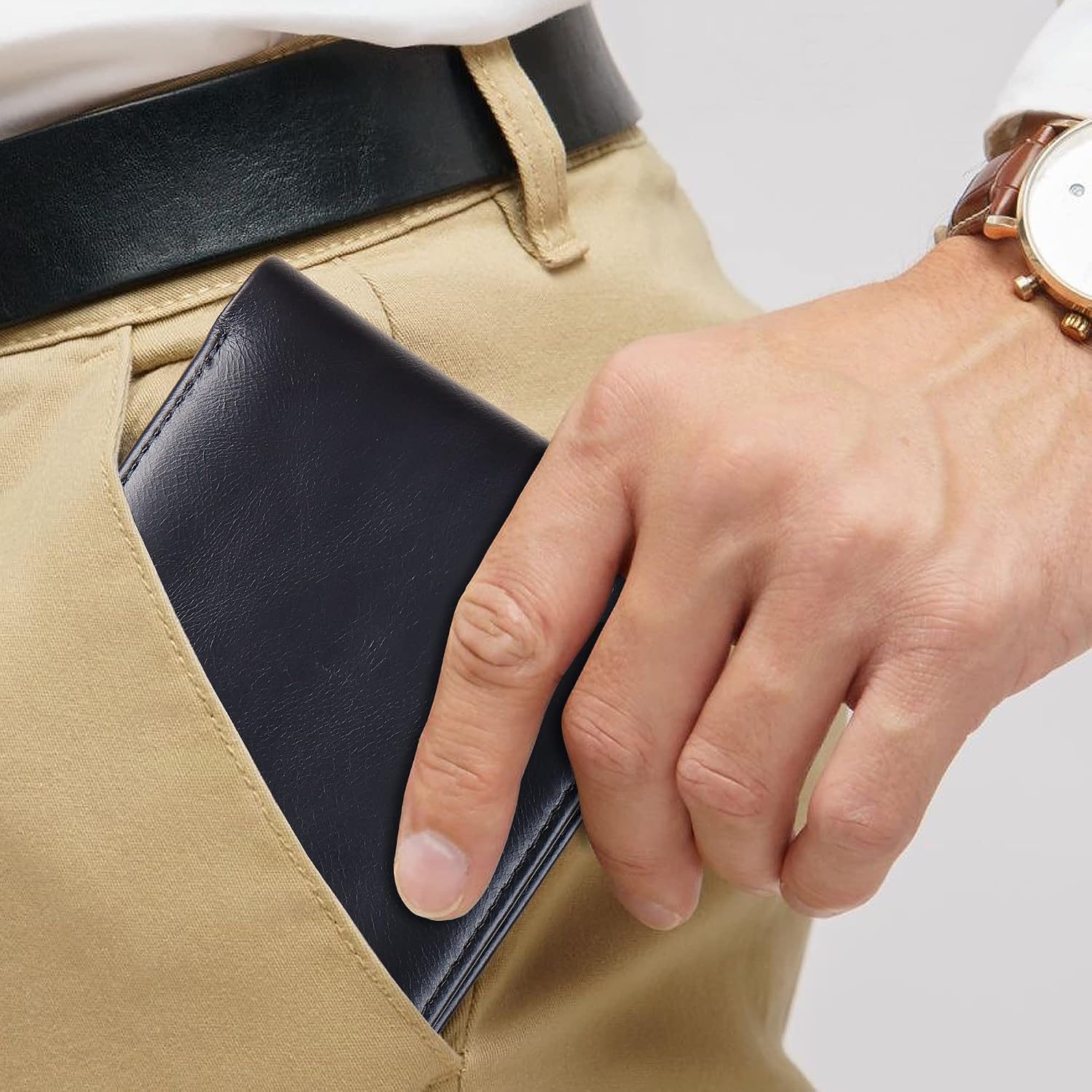 BILLETERA PARA HOMBRE VISOUL DE CUERO CON BLOQUEO RFID Y 2 VENTANAS PARA ID NEGRA - 4