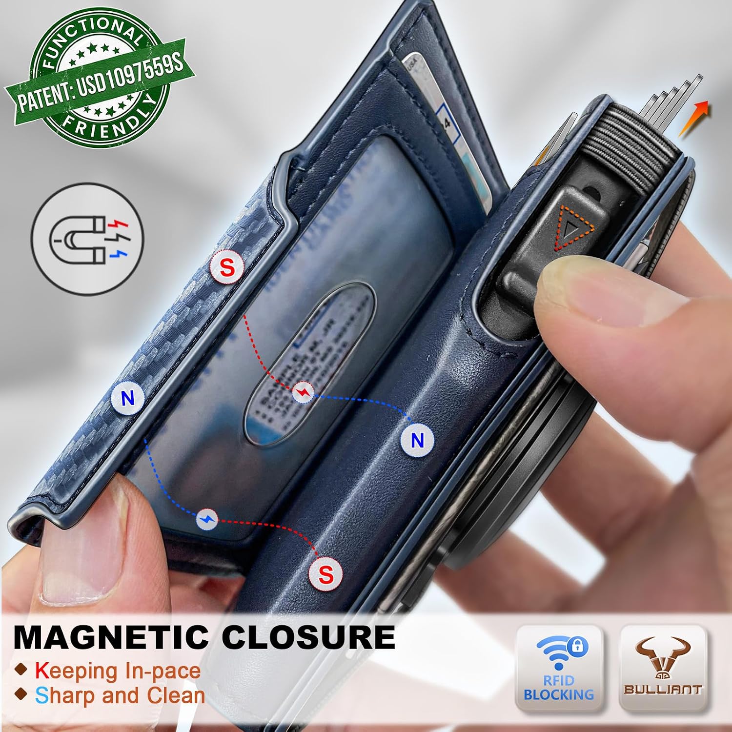 BILLETERA PARA HOMBRE BULLIANT SLIM DE CUERO CON CLIP PARA DINERO Y CIERRE MAGNÉTICO - 5