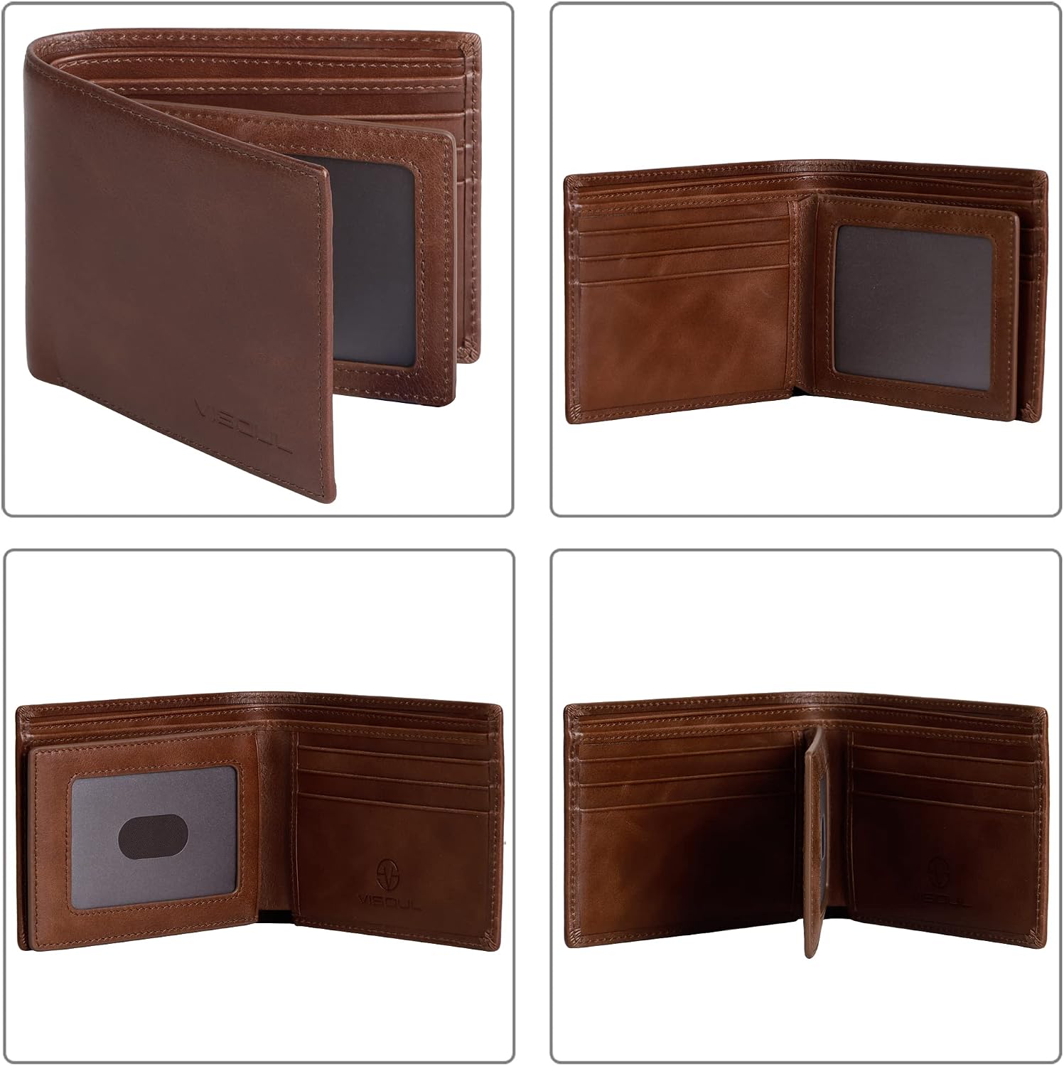 BILLETERA DE CUERO BIFOLD PARA HOMBRE VISOUL CON BLOQUEO RFID COLOR MARRÓN - 3