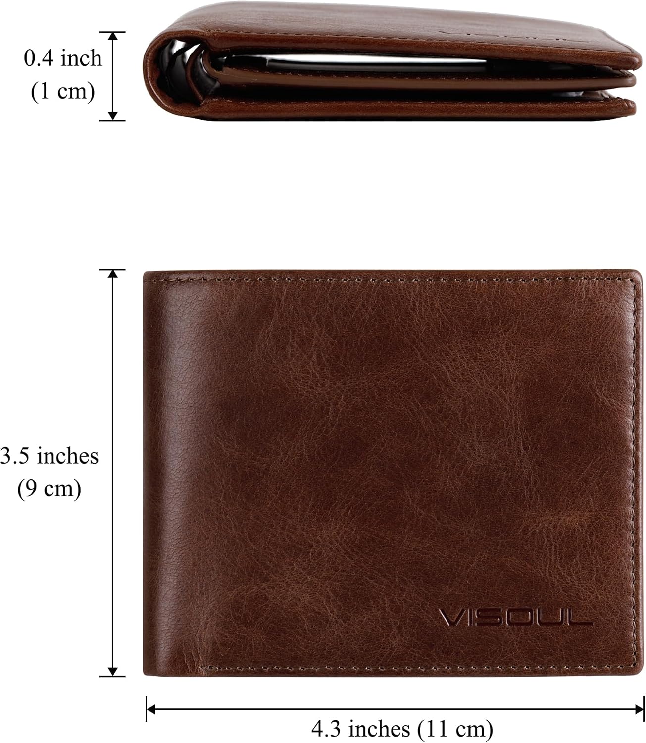 BILLETERA DE CUERO BIFOLD PARA HOMBRE VISOUL CON BLOQUEO RFID COLOR MARRÓN - 4