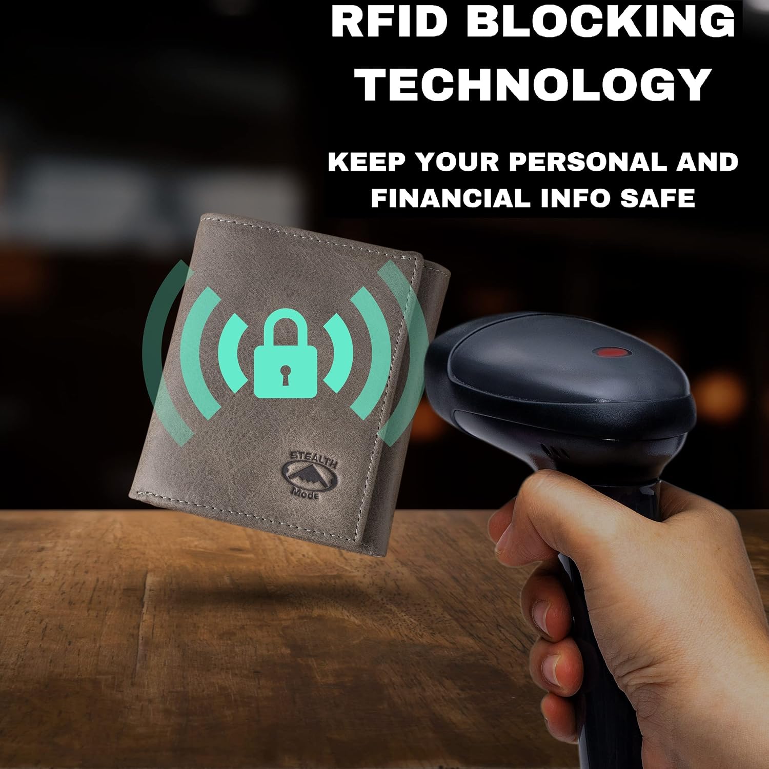 BILLETERA TRIFOLD STEALTH MODE CON BLOQUEO RFID CUERO GRIS - 5