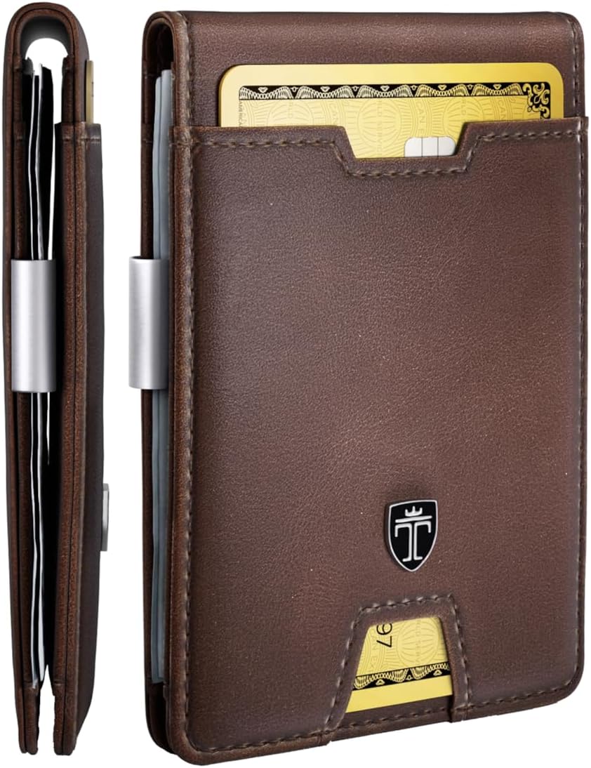 BILLETERA CON CLIP PARA DINERO TRAVANDO AUSTIN PARA HOMBRE 11 TARJETAS CHOCOLATE - 1