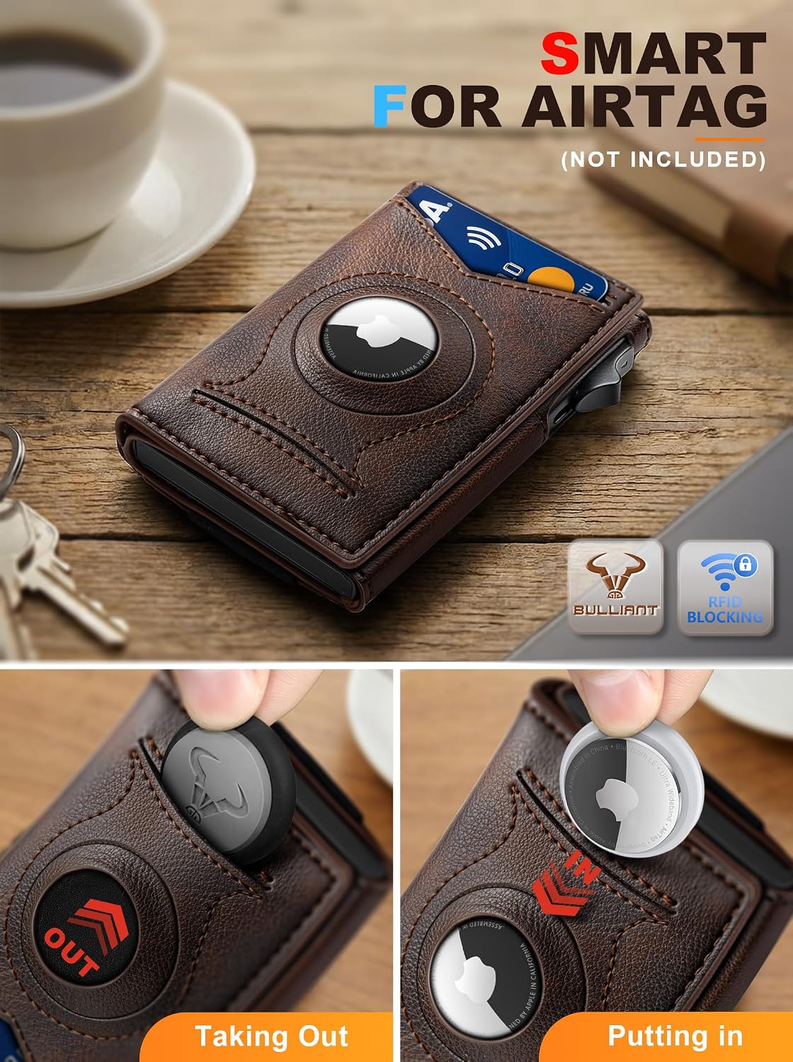 BILLETERA PARA HOMBRE BULLIANT SLIM DE CUERO CON CLIP PARA DINERO Y CIERRE MAGNÉTICO - 2