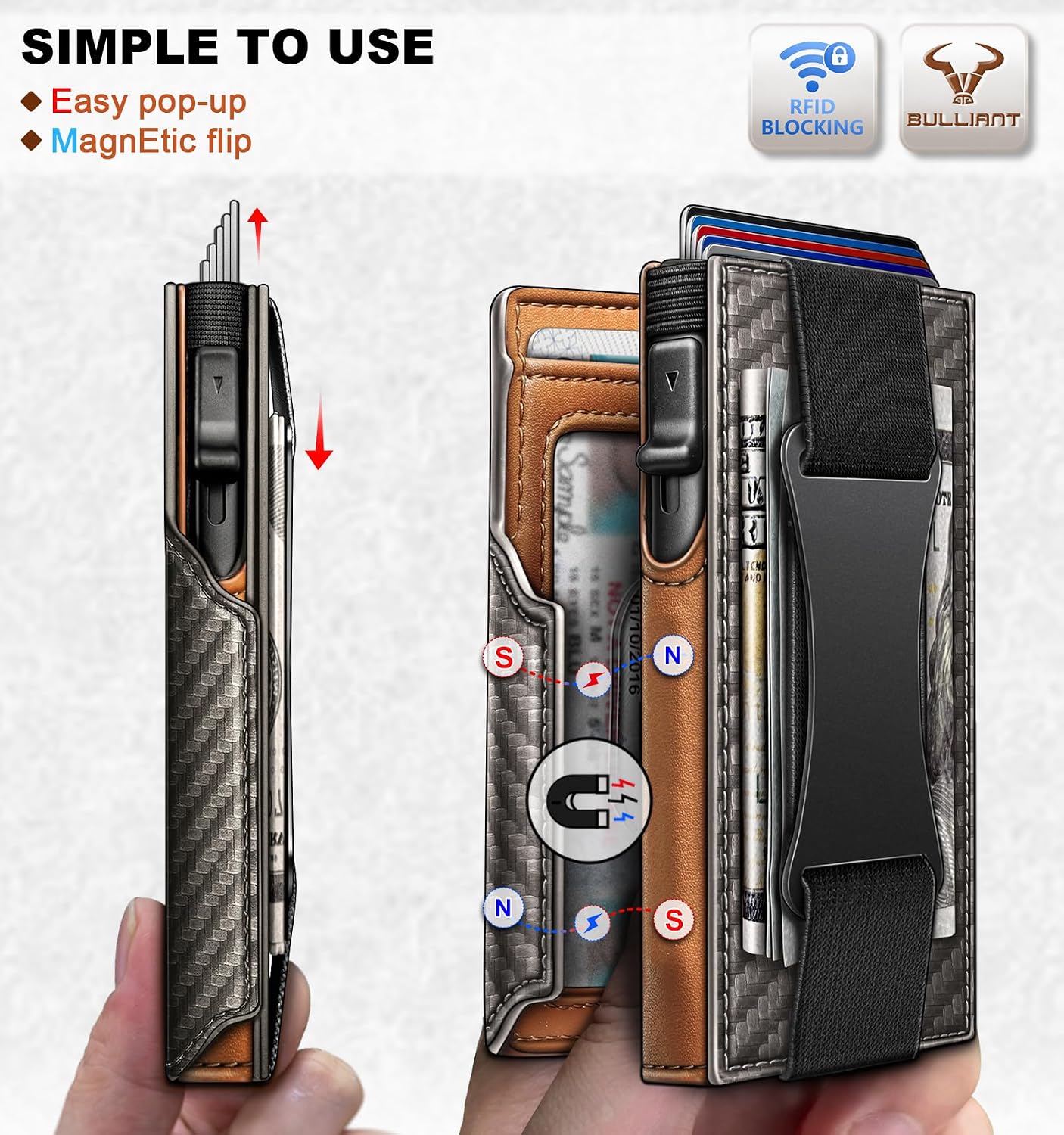 BILLETERA PARA HOMBRE BULLIANT SLIM DE CUERO CON CLIP METÁLICO Y CIERRE MAGNÉTICO - 3