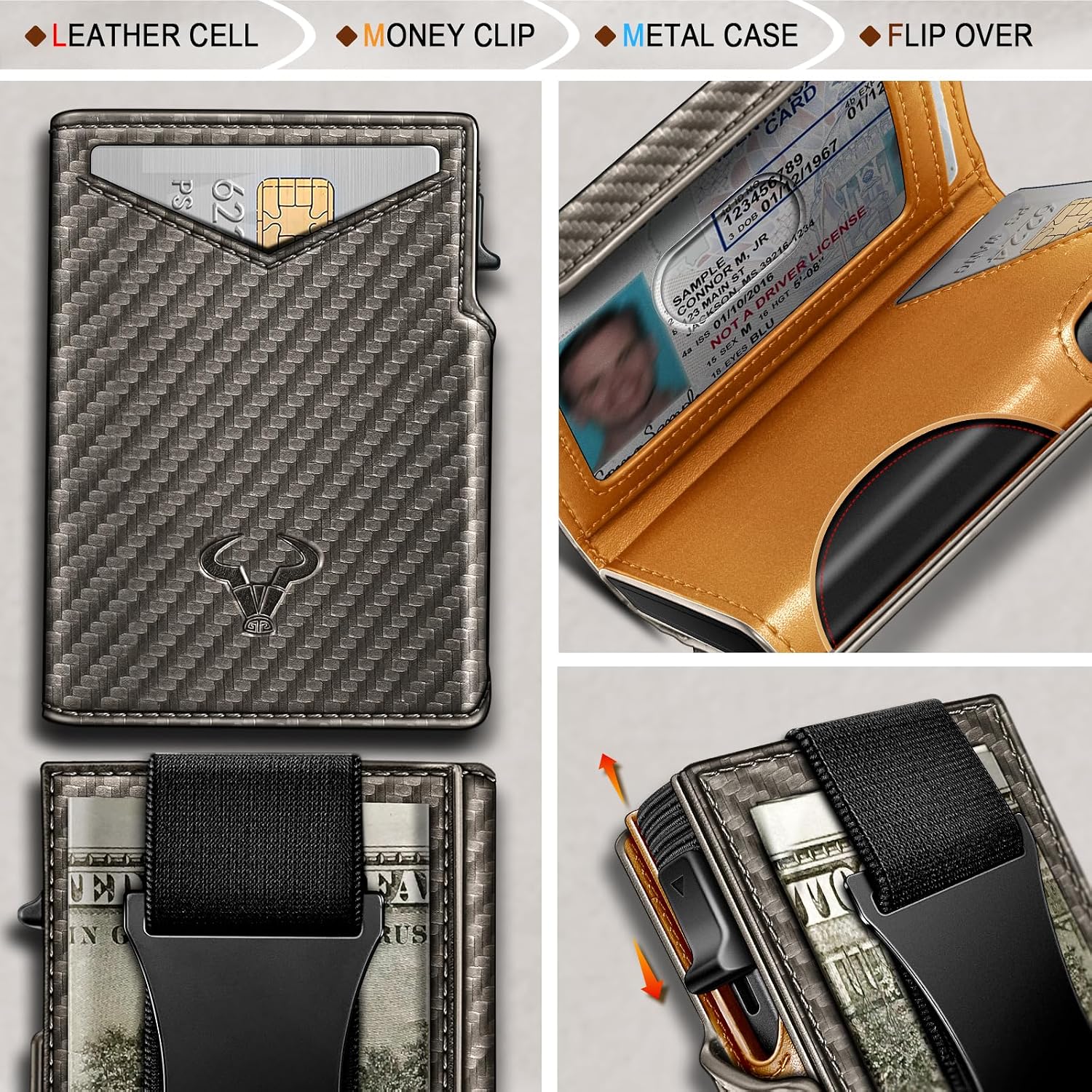 BILLETERA PARA HOMBRE BULLIANT SLIM DE CUERO CON CLIP METÁLICO Y CIERRE MAGNÉTICO - 4