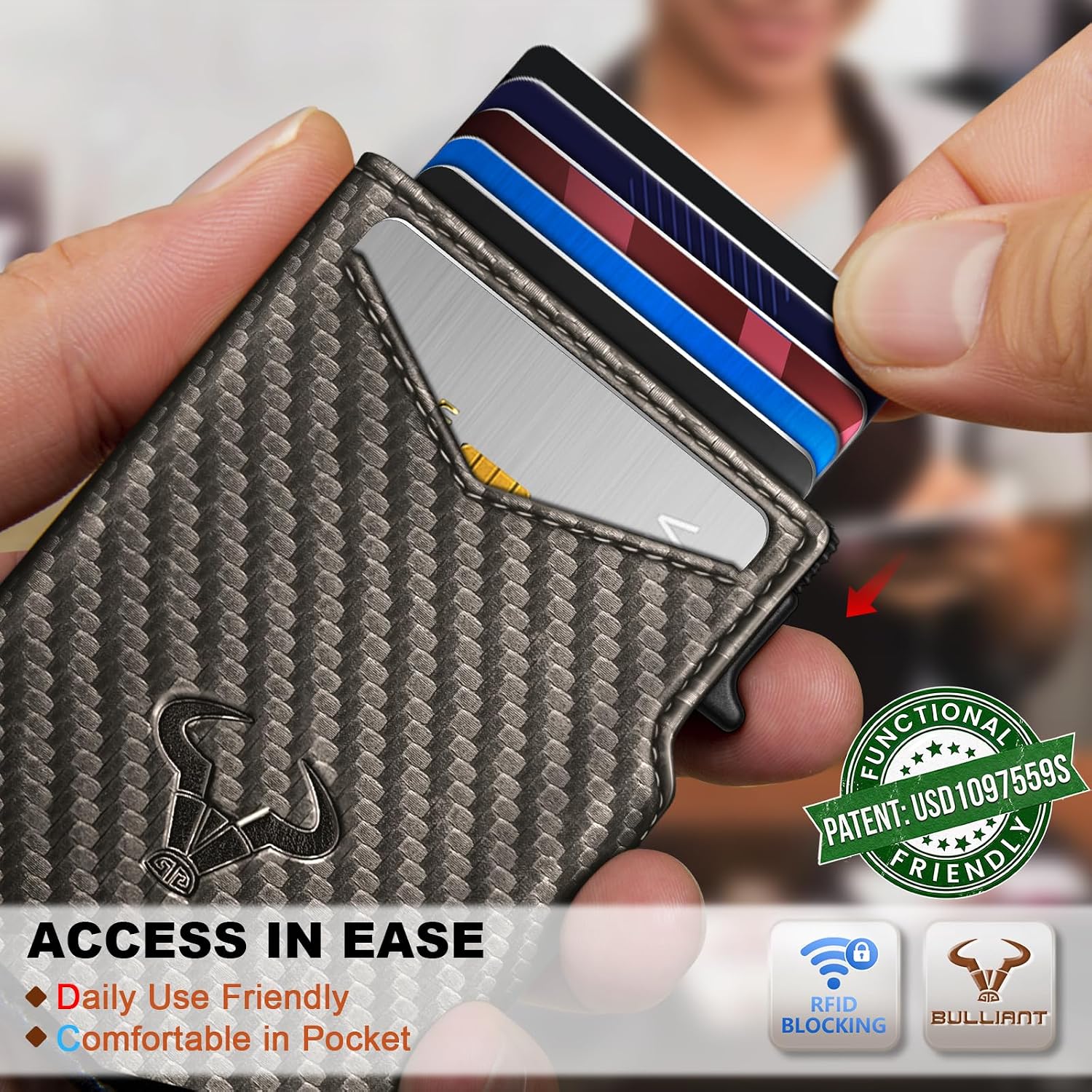 BILLETERA PARA HOMBRE BULLIANT SLIM DE CUERO CON CLIP METÁLICO Y CIERRE MAGNÉTICO - 5
