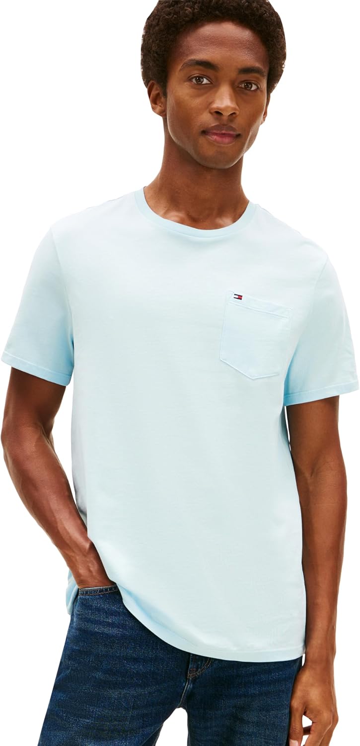 CAMISETA PARA HOMBRE TOMMY HILFIGER ESSENTIAL MANGA CORTA ALGODÓN CUELLO REDONDO CON BOLSILLO AZUL - 1