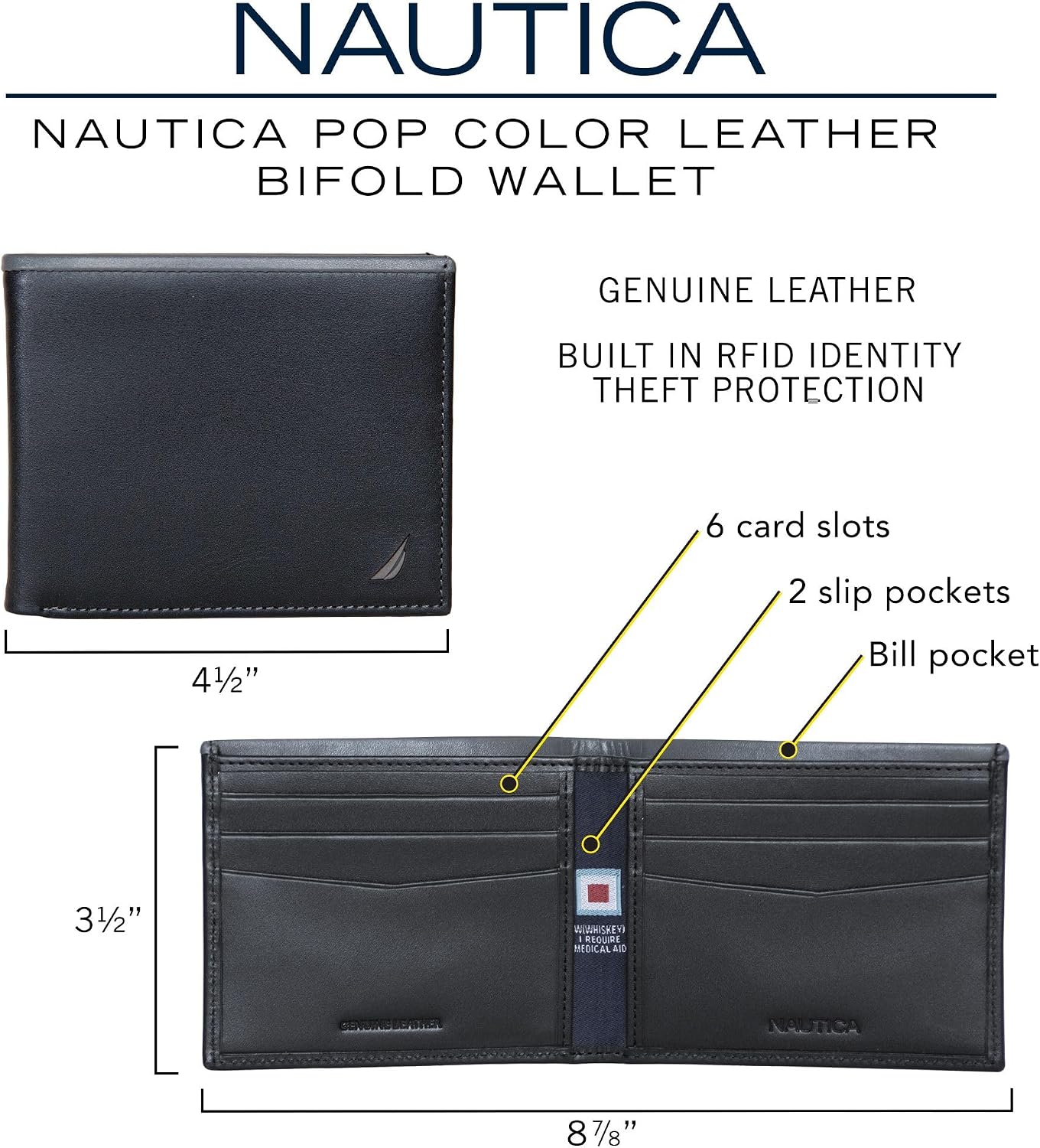 BILLETERA PARA HOMBRE NAUTICA BIFOLD DE CUERO CON BLOQUEO RFID - 5
