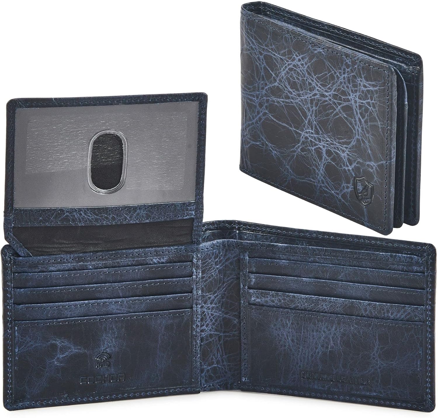 BILLETERA PARA HOMBRE COCHOA SLIM RFID BLOQUEO CUERO BIFOLD MINIMALISTA 2 VENTANAS ID - 1