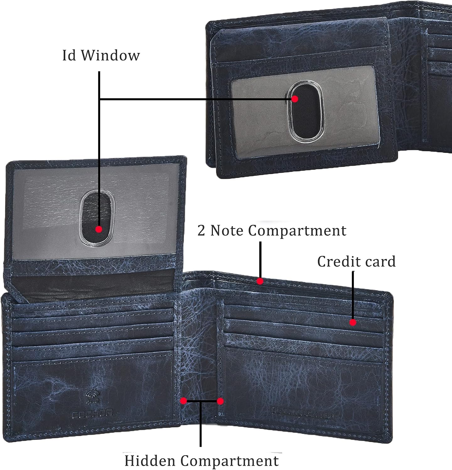 BILLETERA PARA HOMBRE COCHOA SLIM RFID BLOQUEO CUERO BIFOLD MINIMALISTA 2 VENTANAS ID - 2