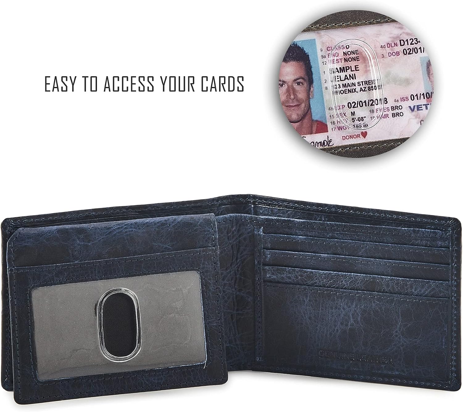 BILLETERA PARA HOMBRE COCHOA SLIM RFID BLOQUEO CUERO BIFOLD MINIMALISTA 2 VENTANAS ID - 5